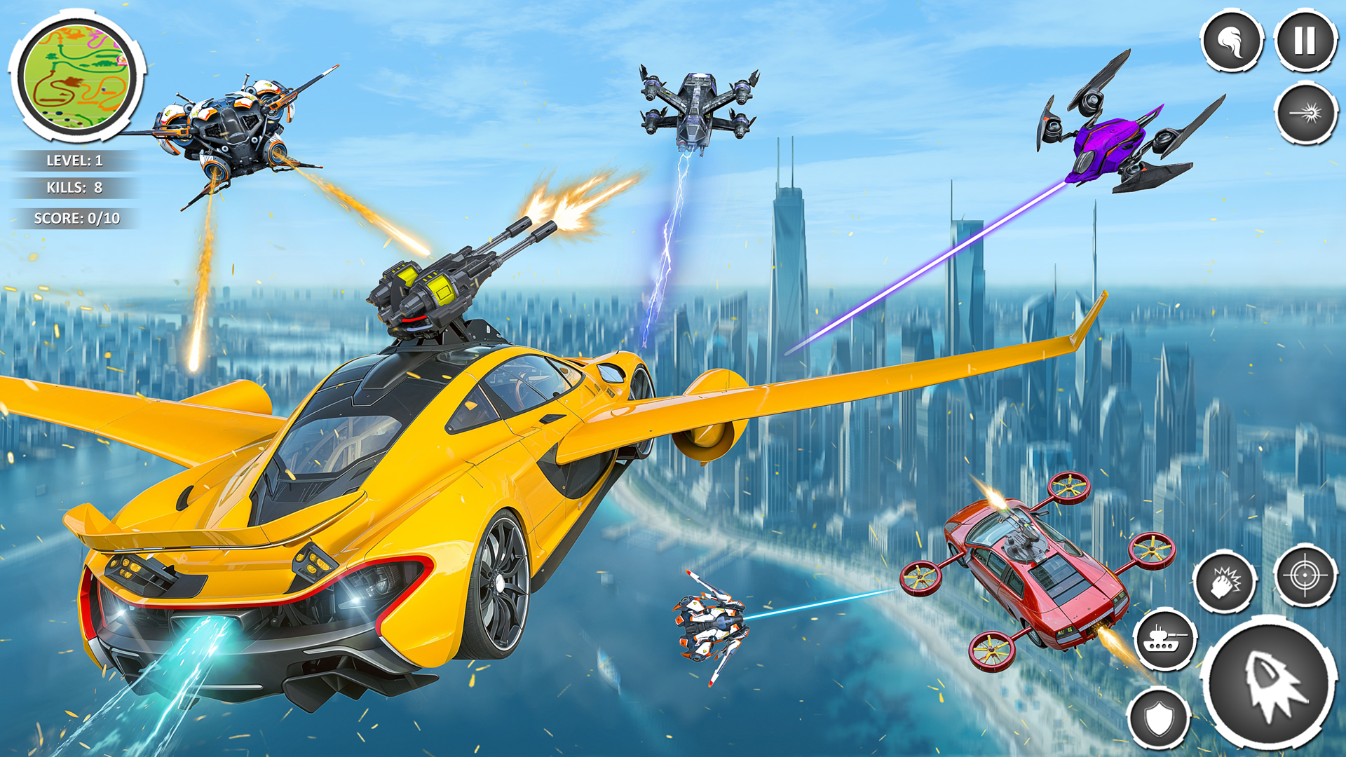 اسکرین شات 4 برنامه Real Flying Car Robot Shooting