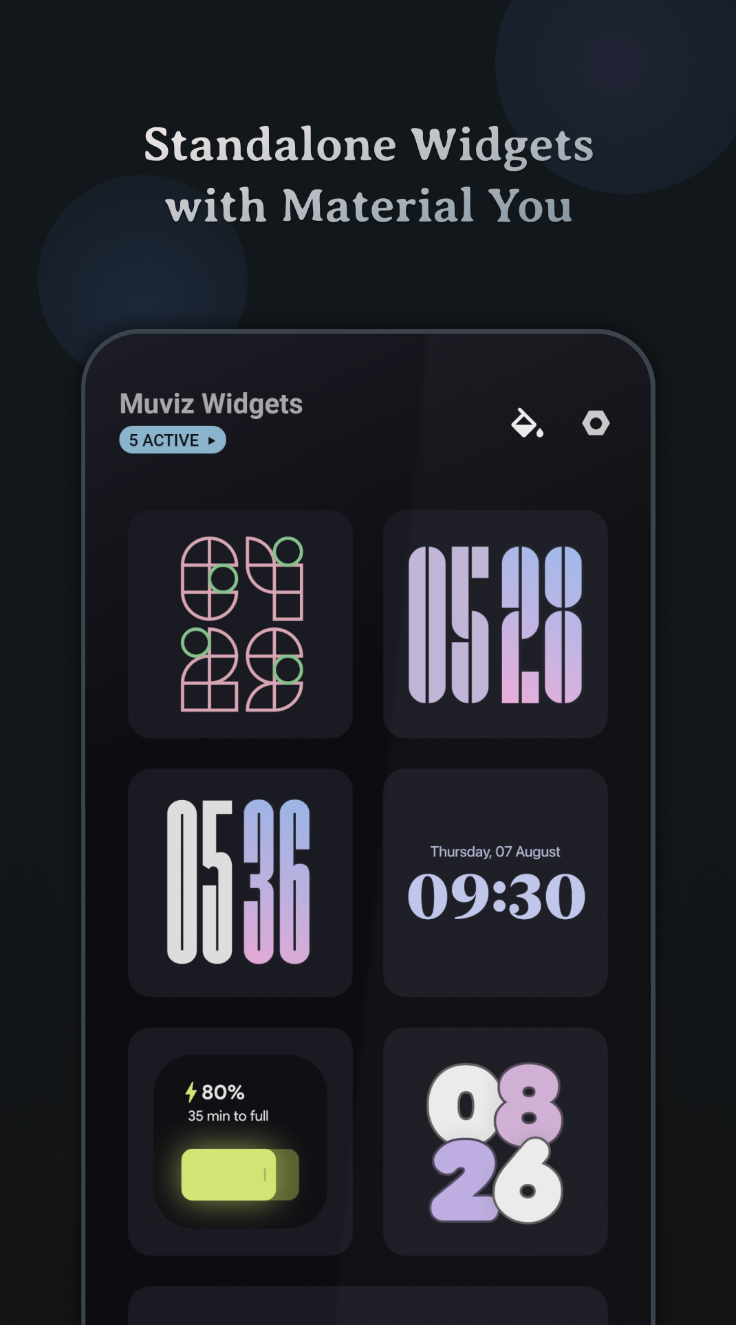 اسکرین شات 1 برنامه Muviz Widgets: Clock, Music.,