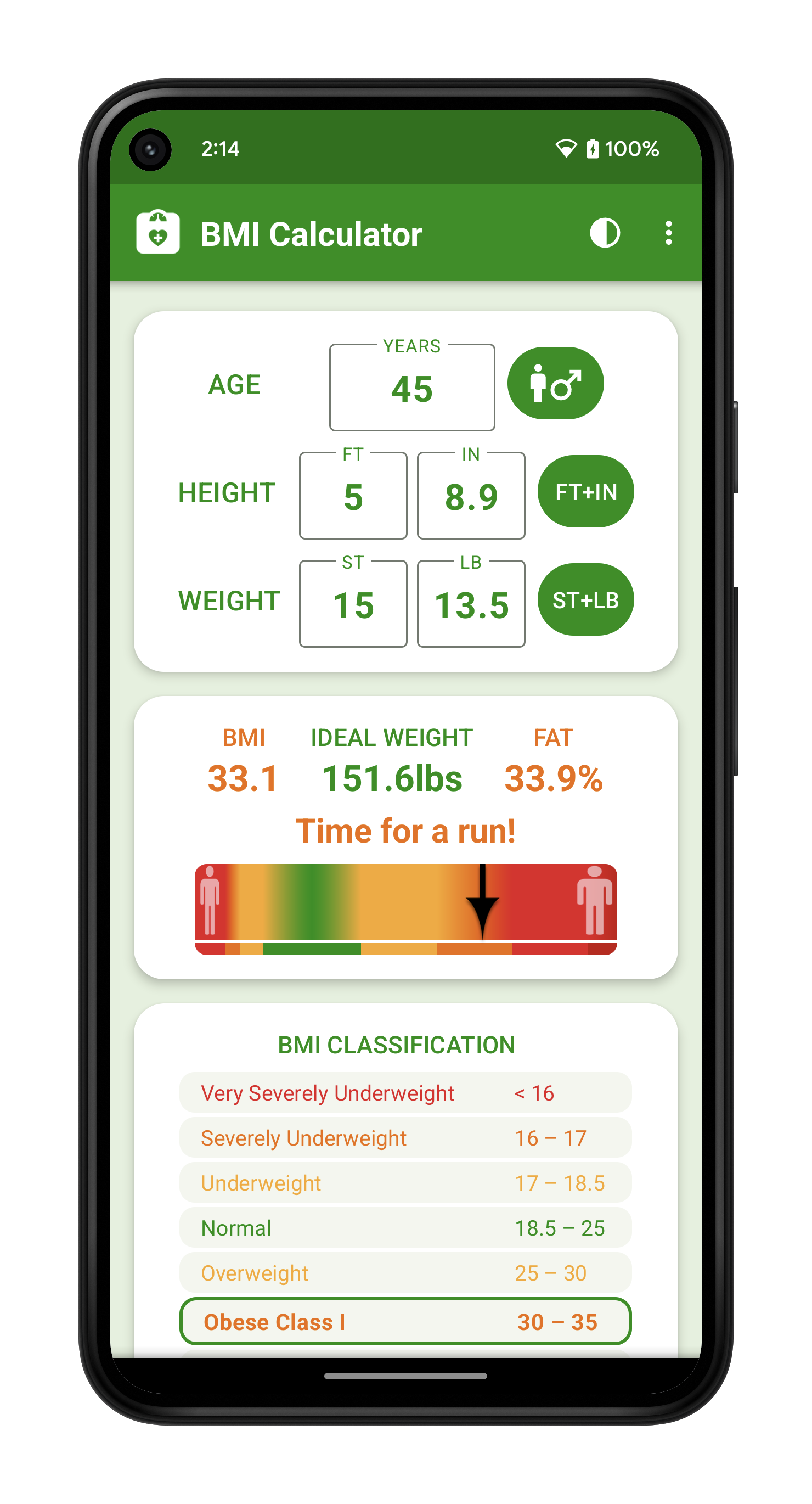 اسکرین شات 2 برنامه BMI Calculator