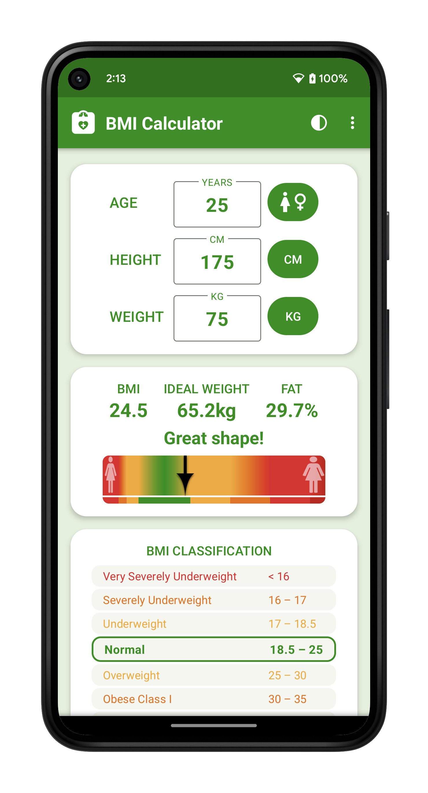 اسکرین شات 1 برنامه BMI Calculator