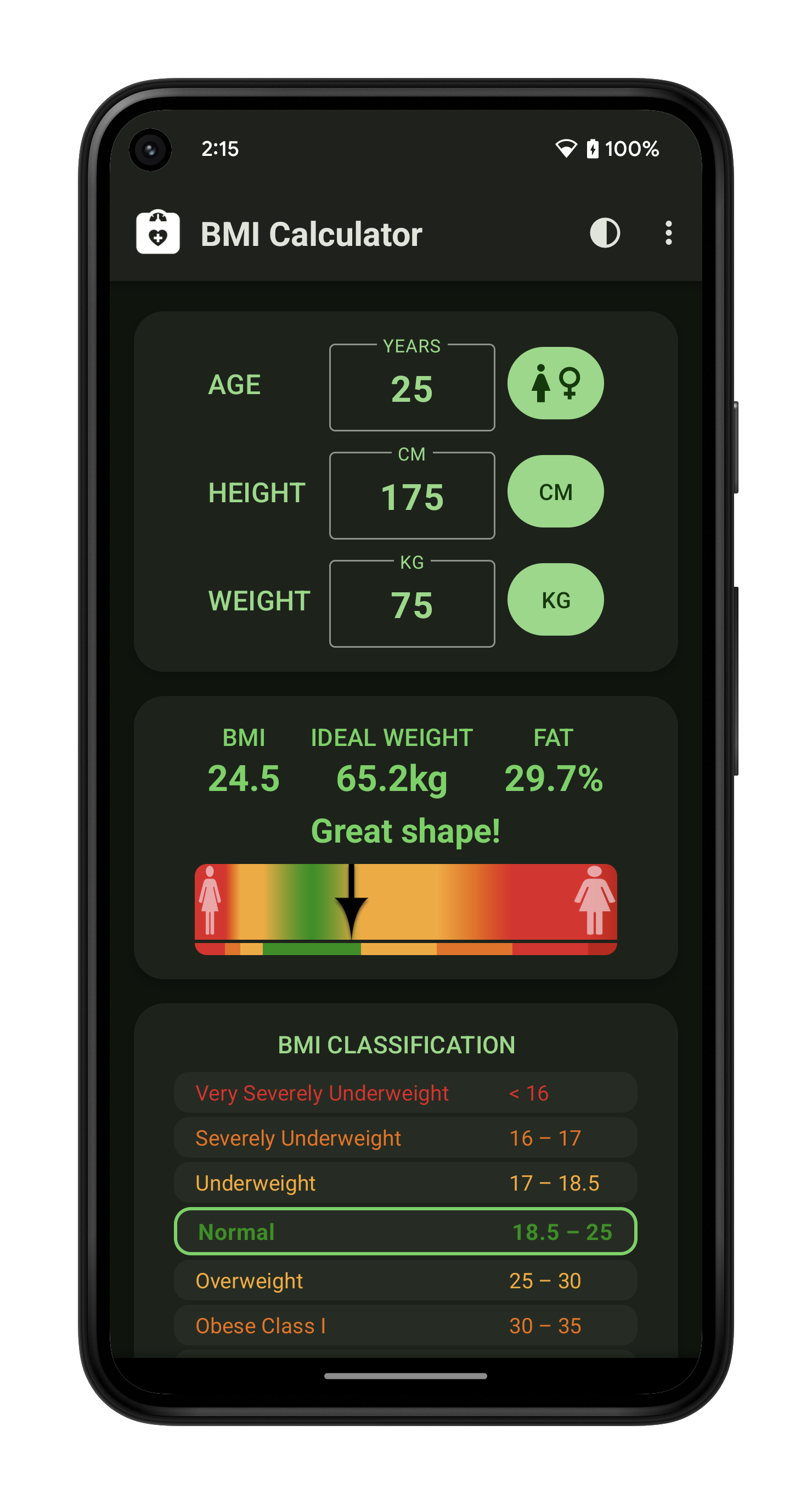 اسکرین شات 4 برنامه BMI Calculator