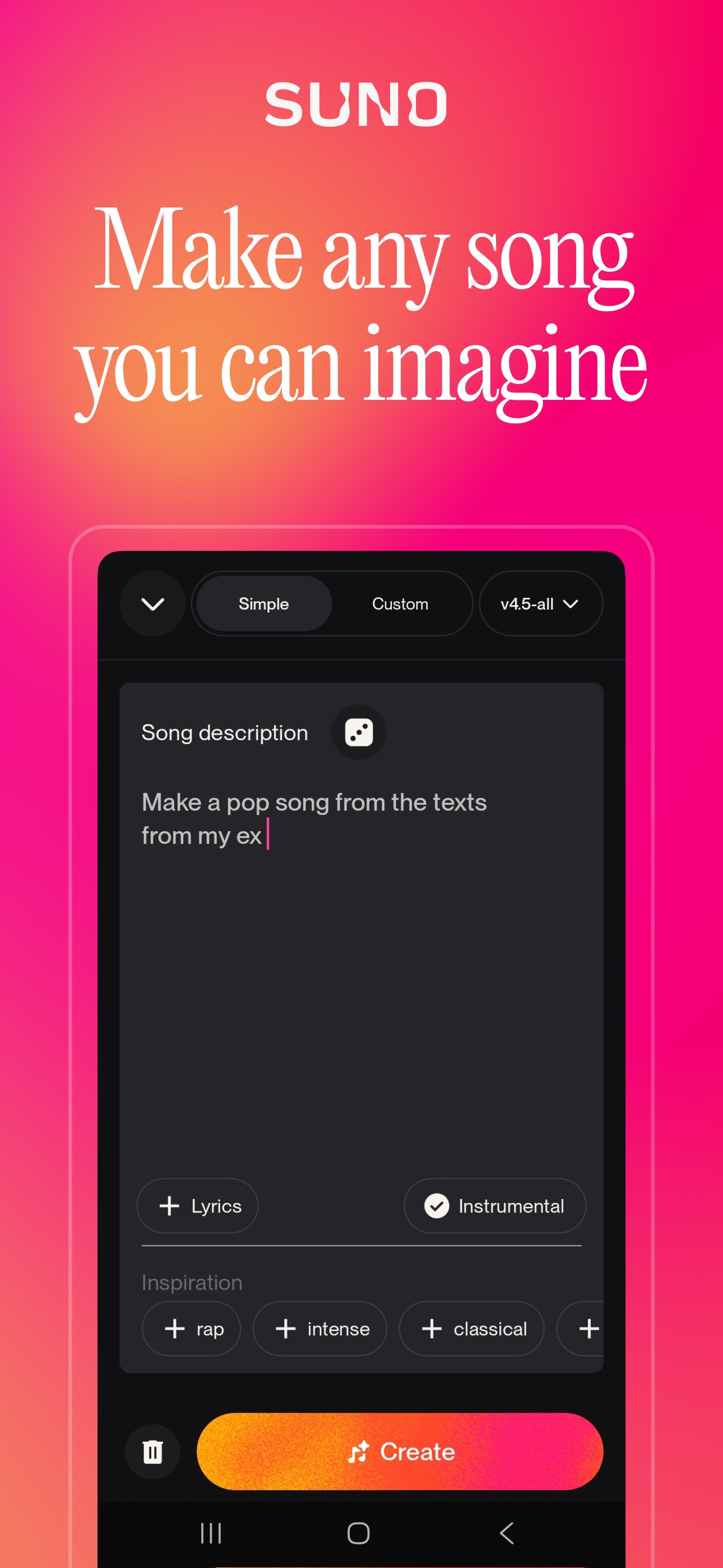 اسکرین شات 1 برنامه Suno - AI Music & Songs Maker