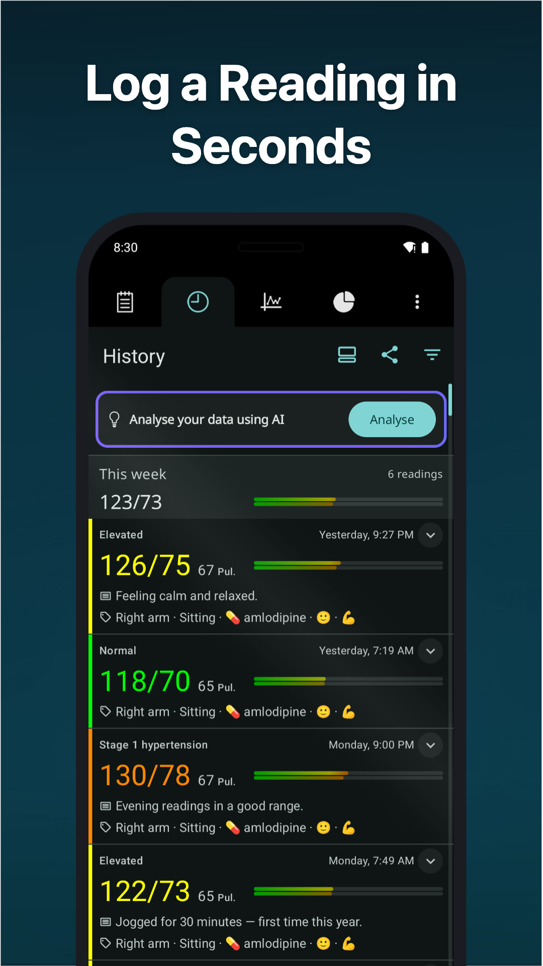 اسکرین شات 2 برنامه My Heart: Blood Pressure Log