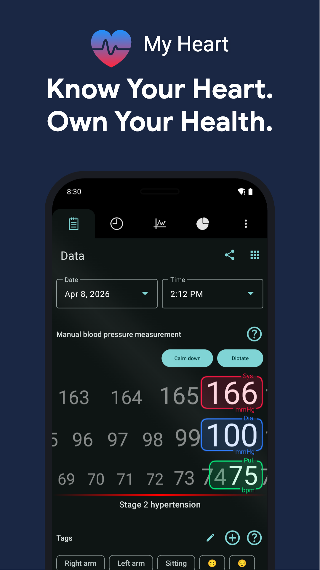 اسکرین شات 1 برنامه My Heart: Blood Pressure Log