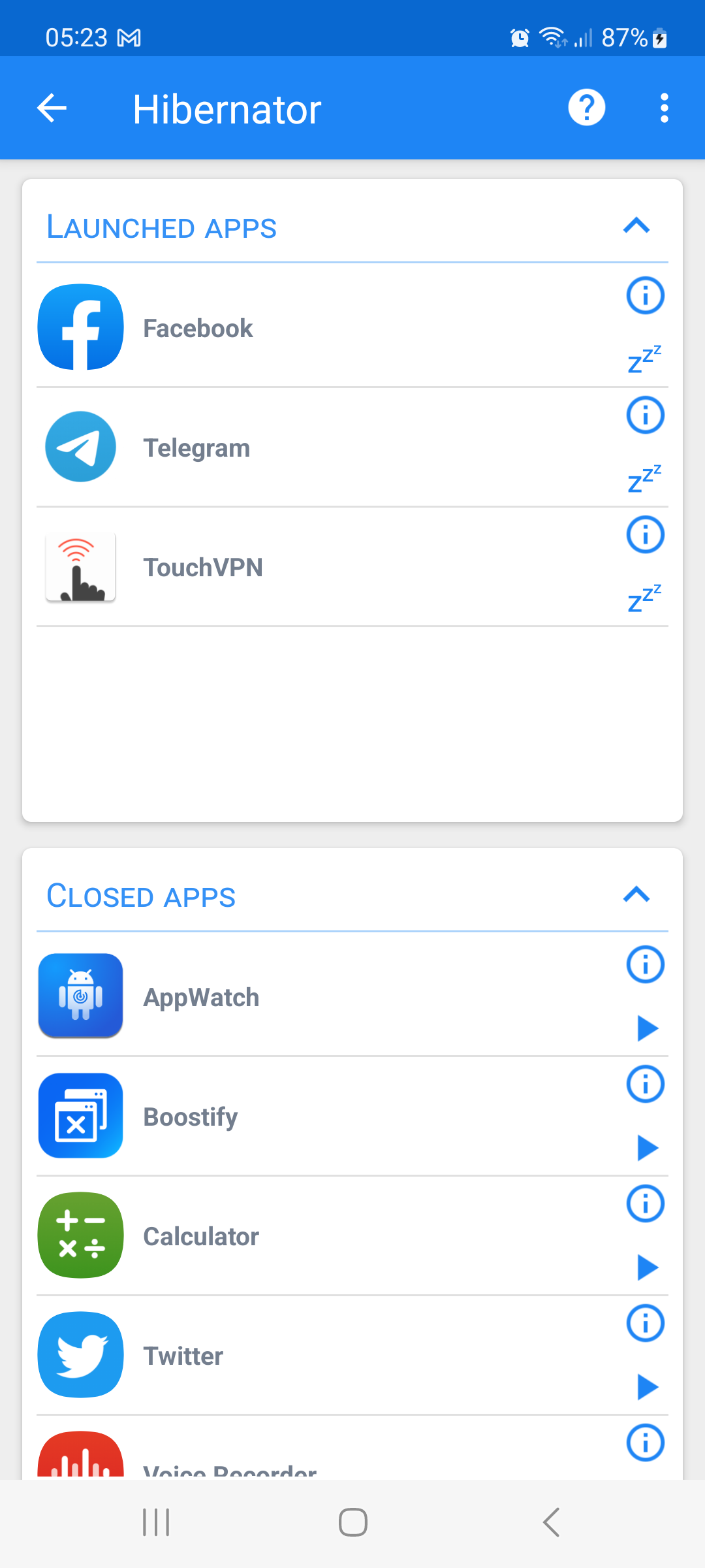 اسکرین شات 2 برنامه Hibernator: Force Stop Apps