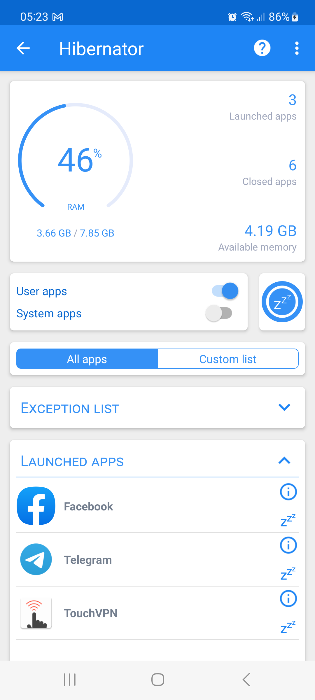اسکرین شات 1 برنامه Hibernator: Force Stop Apps