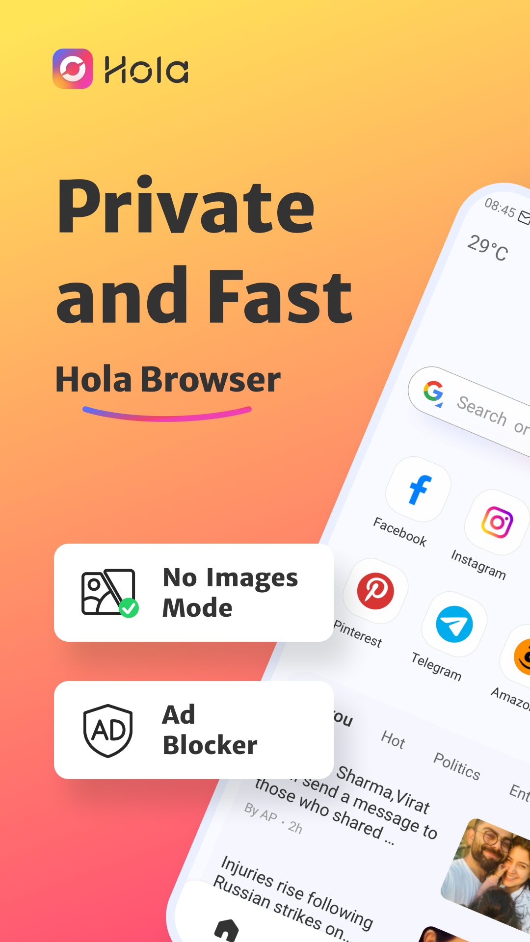 اسکرین شات 1 برنامه Hola-Private&Fast web Browser