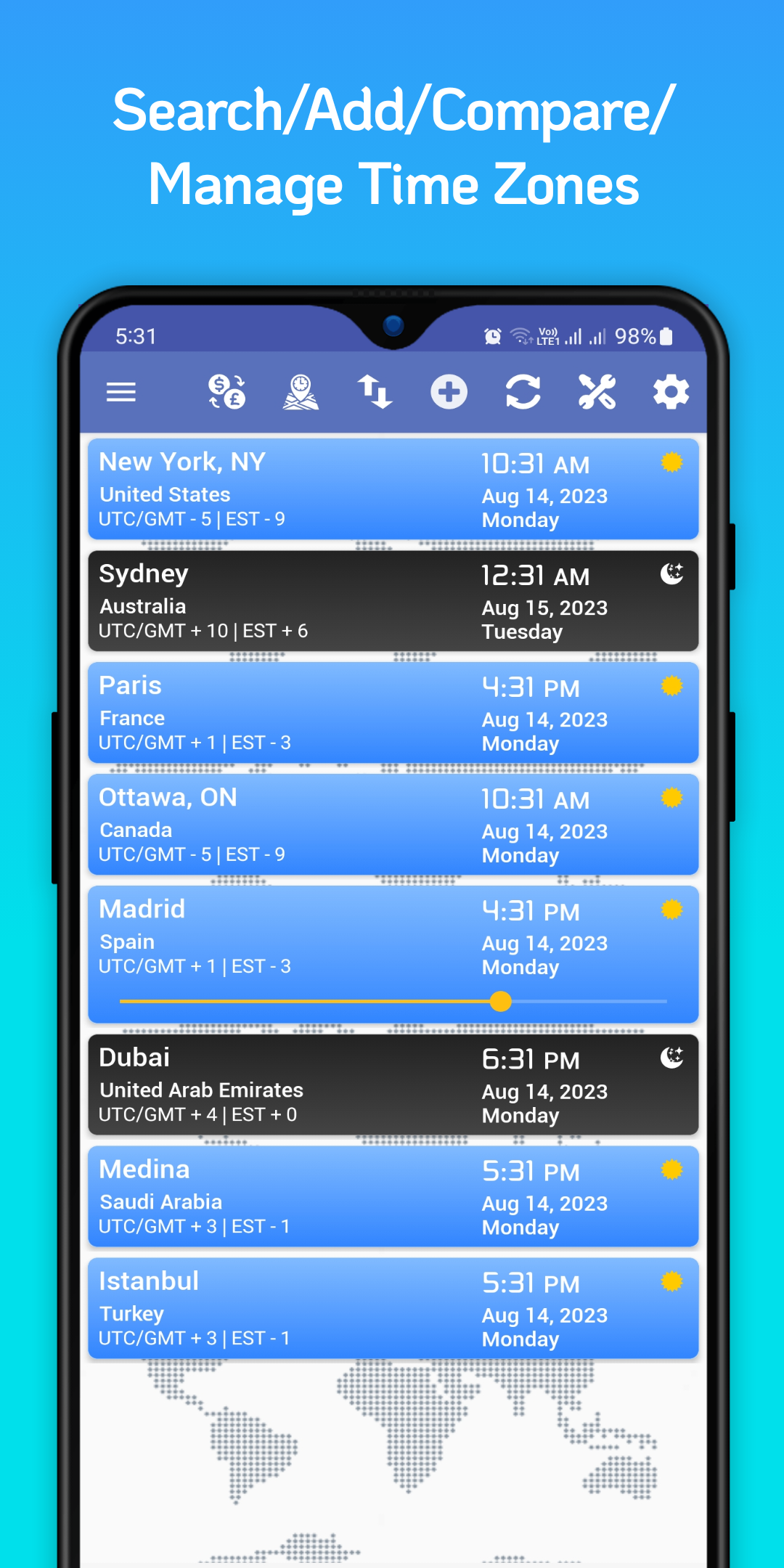 اسکرین شات 1 برنامه Worldclock Timezone Converter