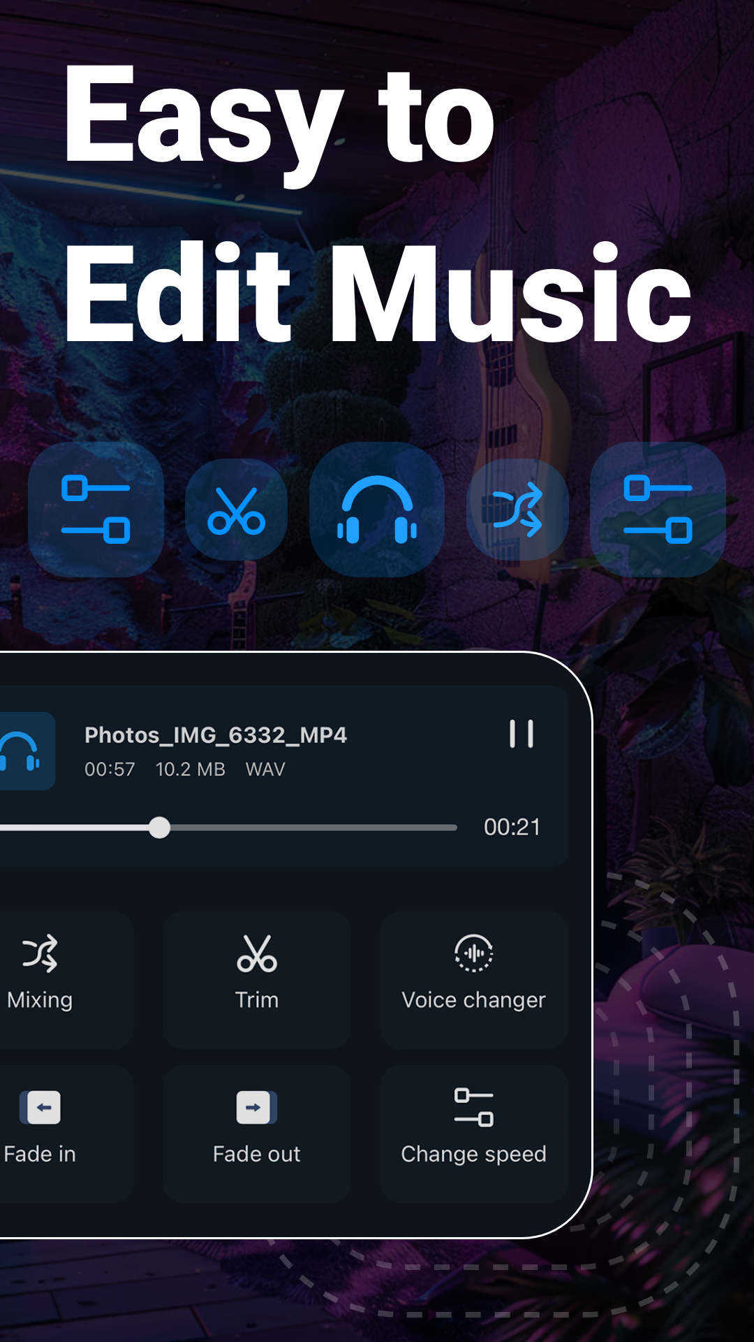 اسکرین شات 2 برنامه Music Audio Editor, MP3 Cutter
