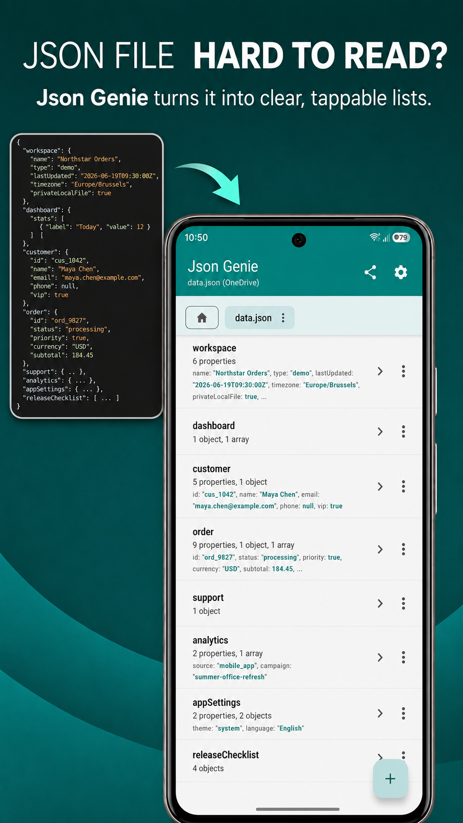 اسکرین شات 1 برنامه Json Genie: JSON Viewer/Editor