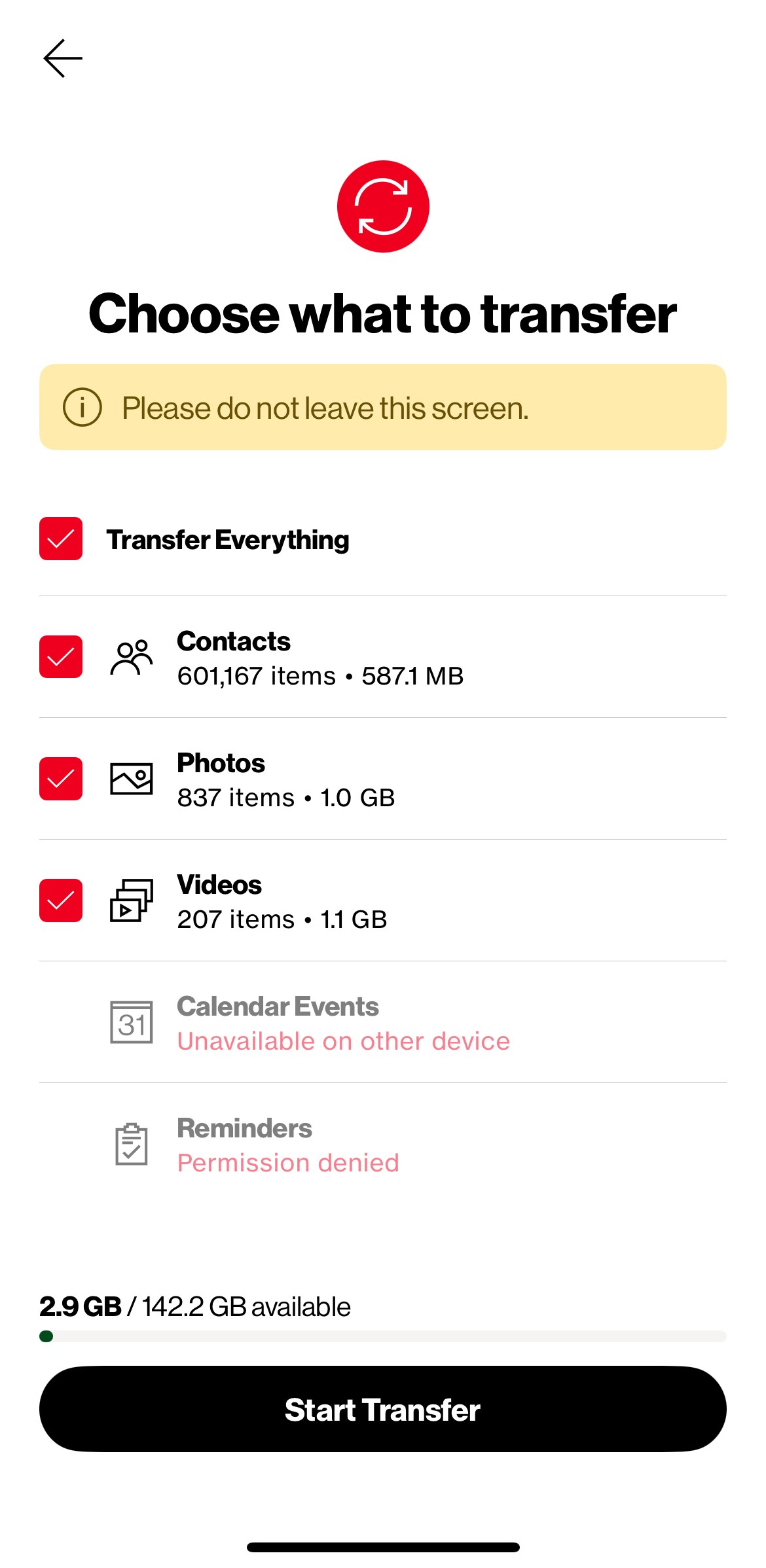 اسکرین شات 3 برنامه Verizon Content Transfer