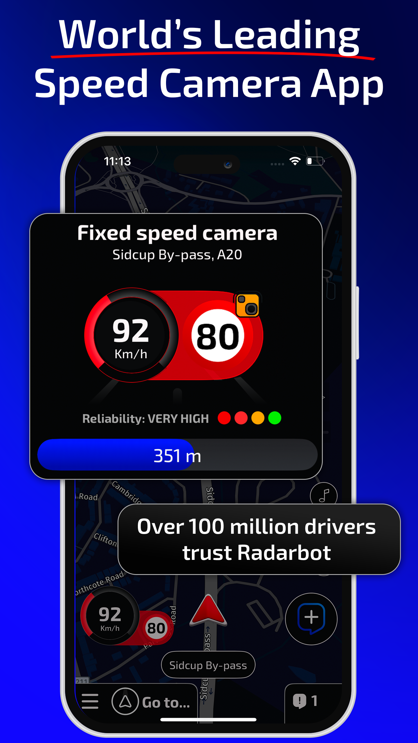 اسکرین شات 1 برنامه Radarbot Speed Camera Detector