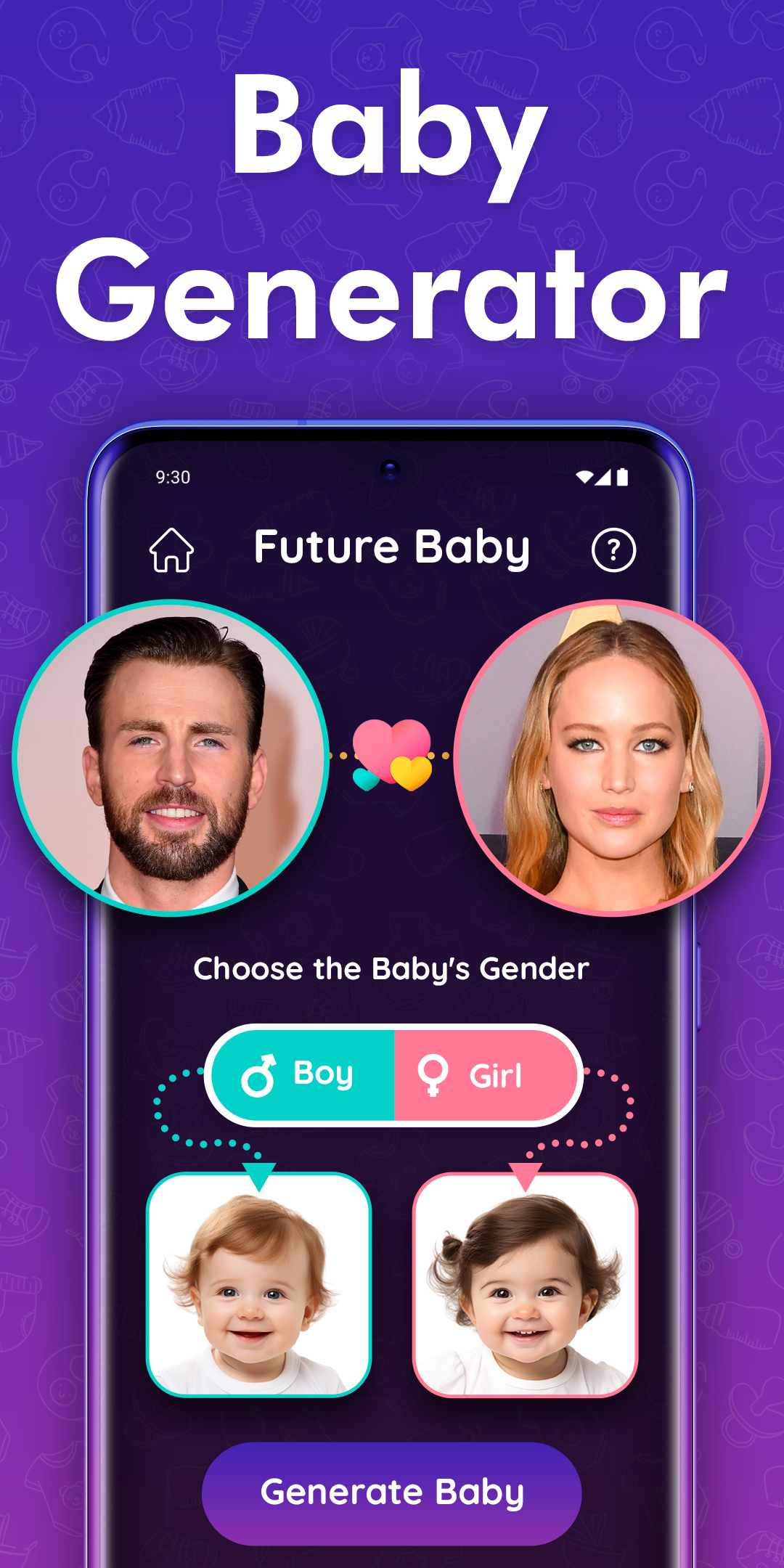 اسکرین شات 1 برنامه Baby Generator App: Baby Face