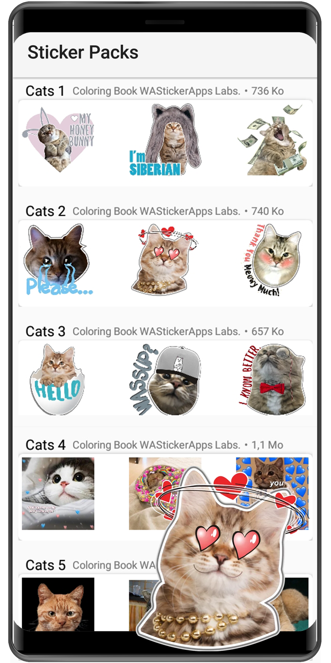 اسکرین شات 4 برنامه WASticker - Cat Stickers