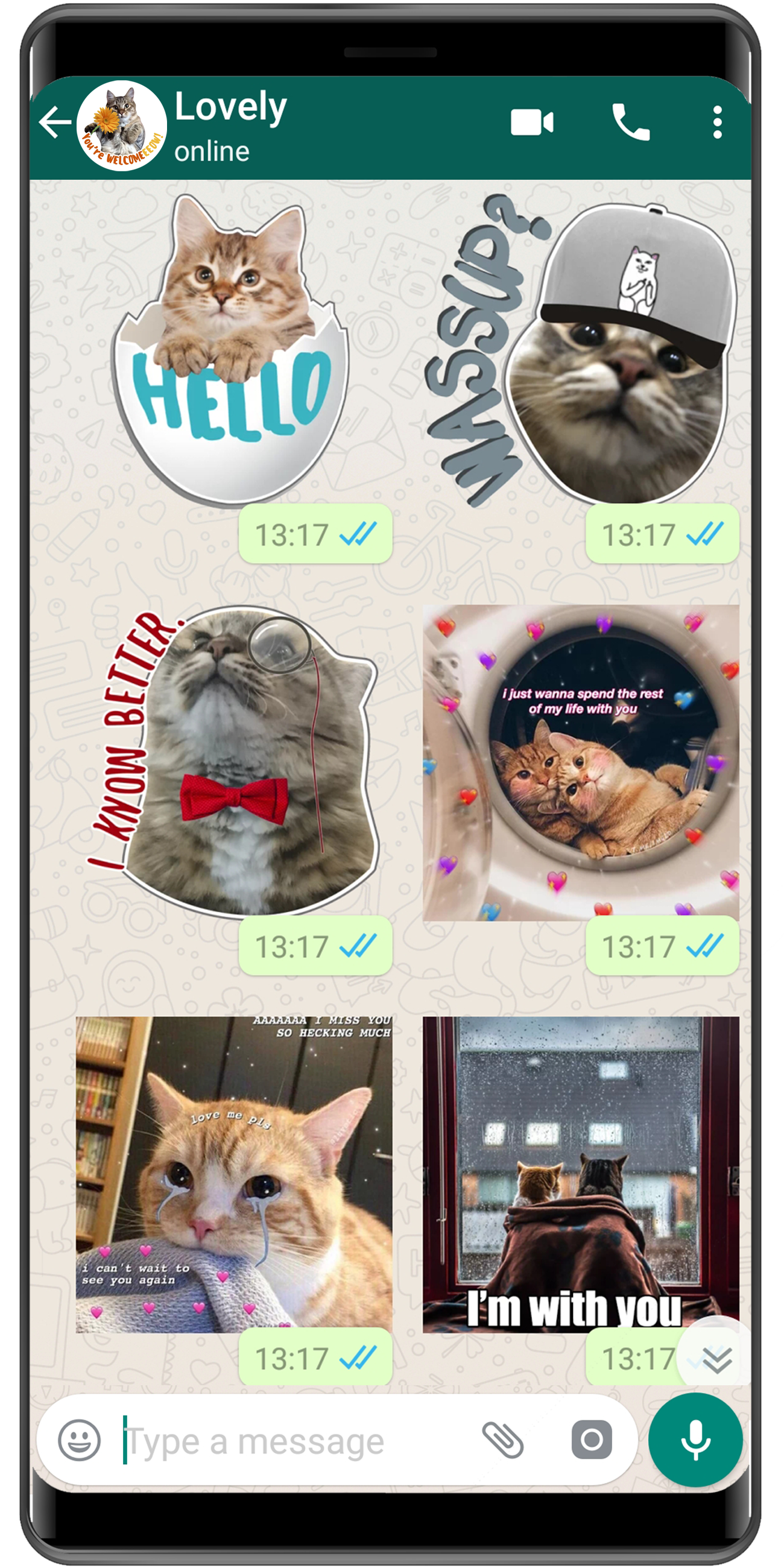 اسکرین شات 2 برنامه WASticker - Cat Stickers