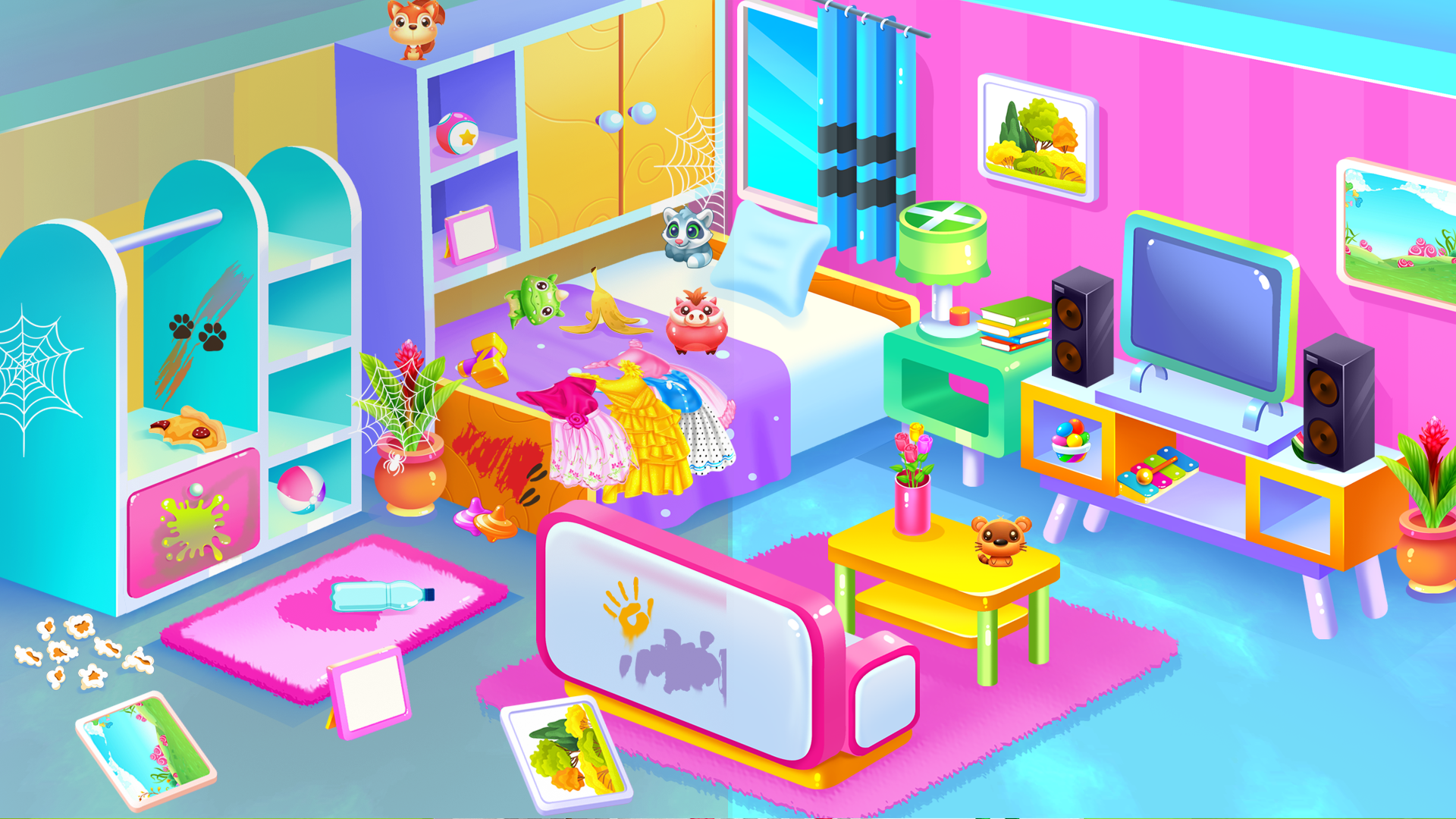 اسکرین شات 1 برنامه Kitty Kate - House Cleaning