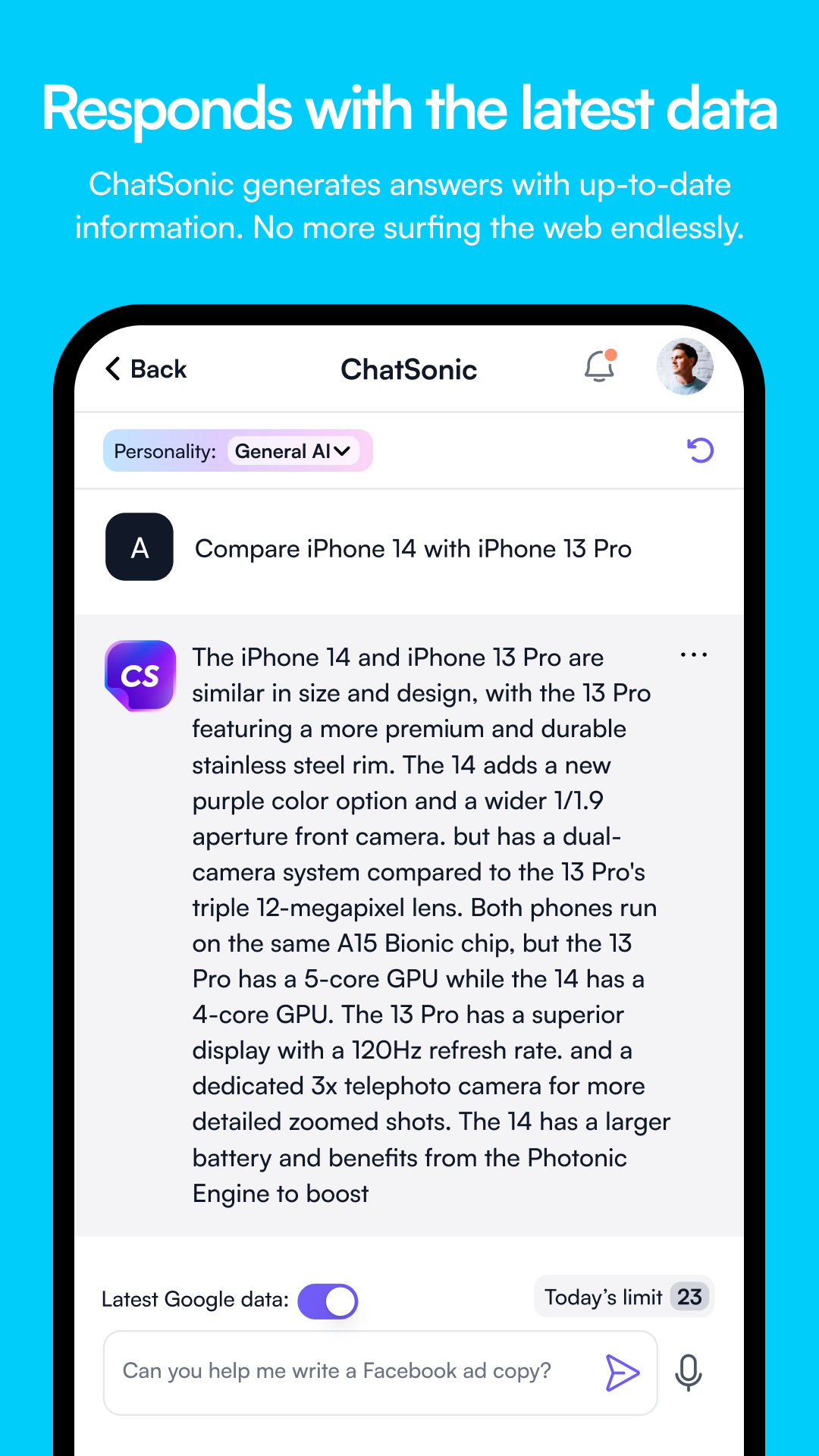 اسکرین شات 2 برنامه Chatsonic - AI Chatbot