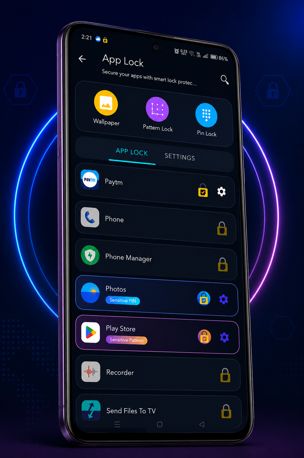 اسکرین شات 1 برنامه App Lock - PIN & Pattern Lock