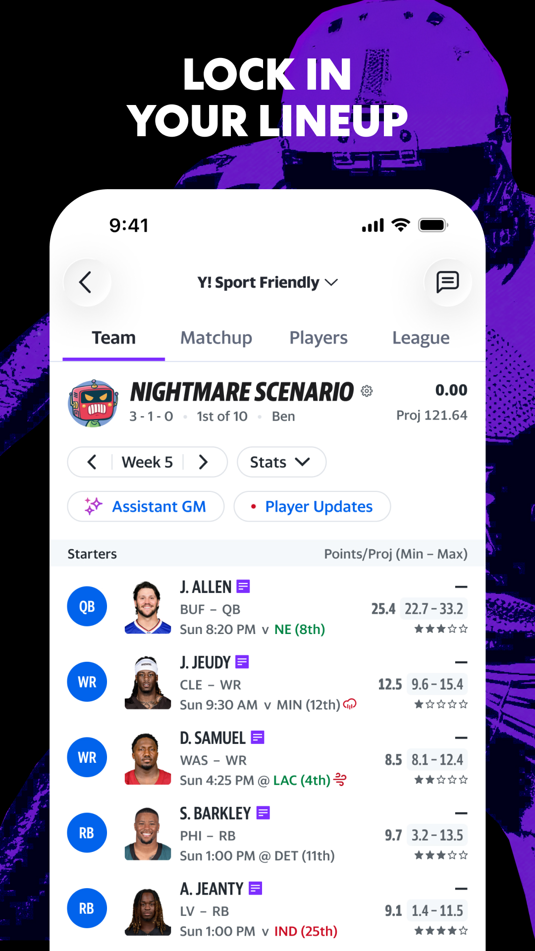 اسکرین شات 1 برنامه Yahoo Fantasy Sports: NFL, MLB