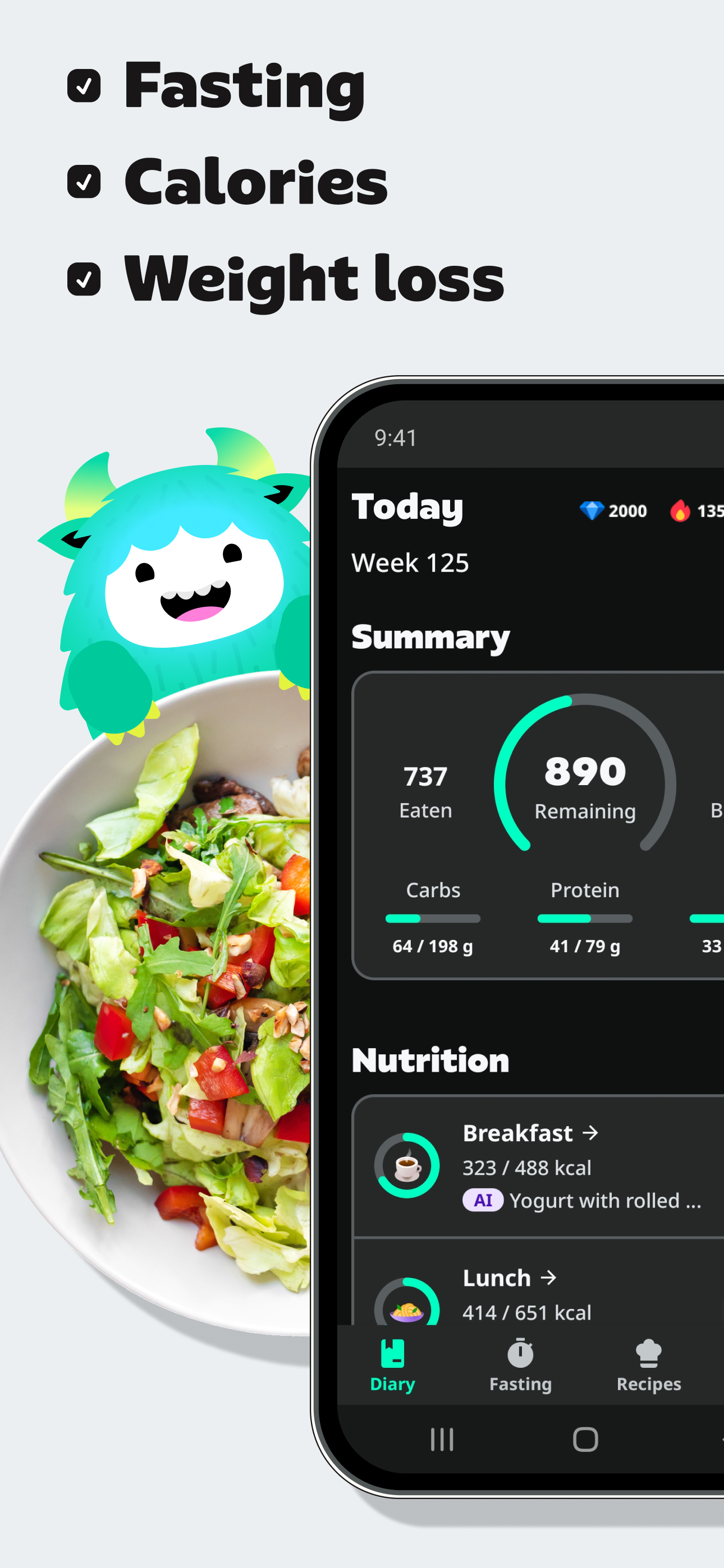 اسکرین شات 1 برنامه Yazio: AI Calorie Counter