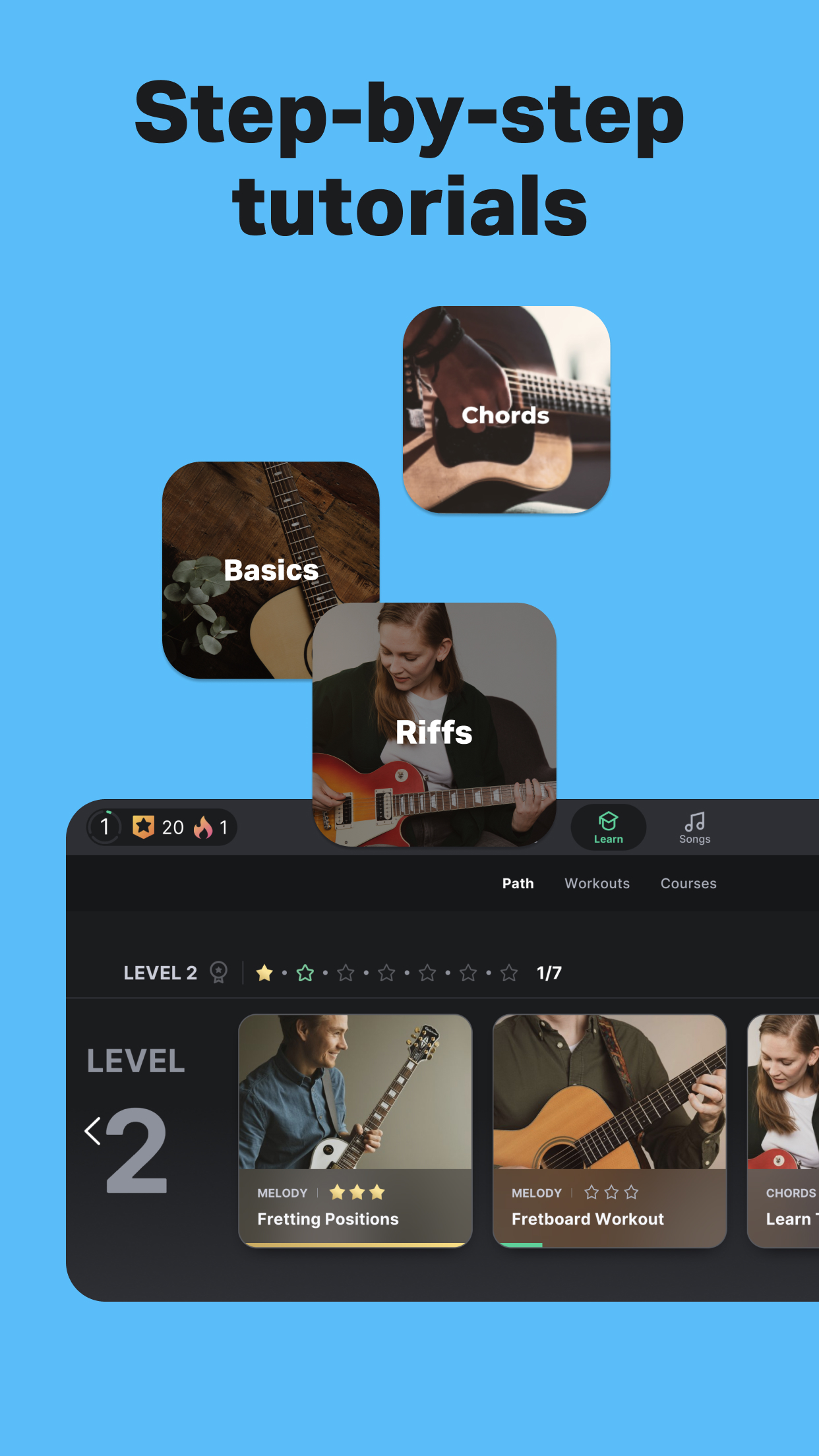 اسکرین شات 4 برنامه Yousician: Learn & Play Guitar