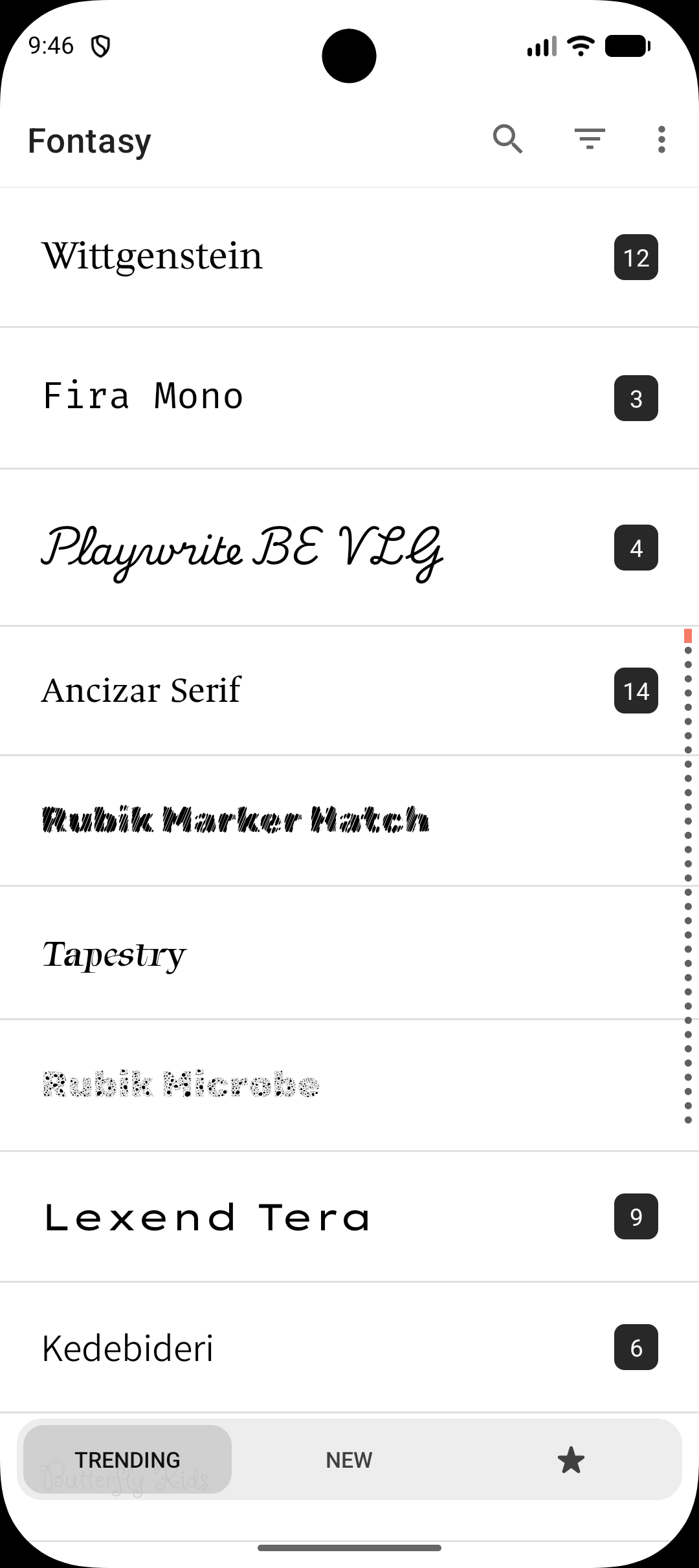 اسکرین شات 1 برنامه Fontasy - Google Fonts Browser
