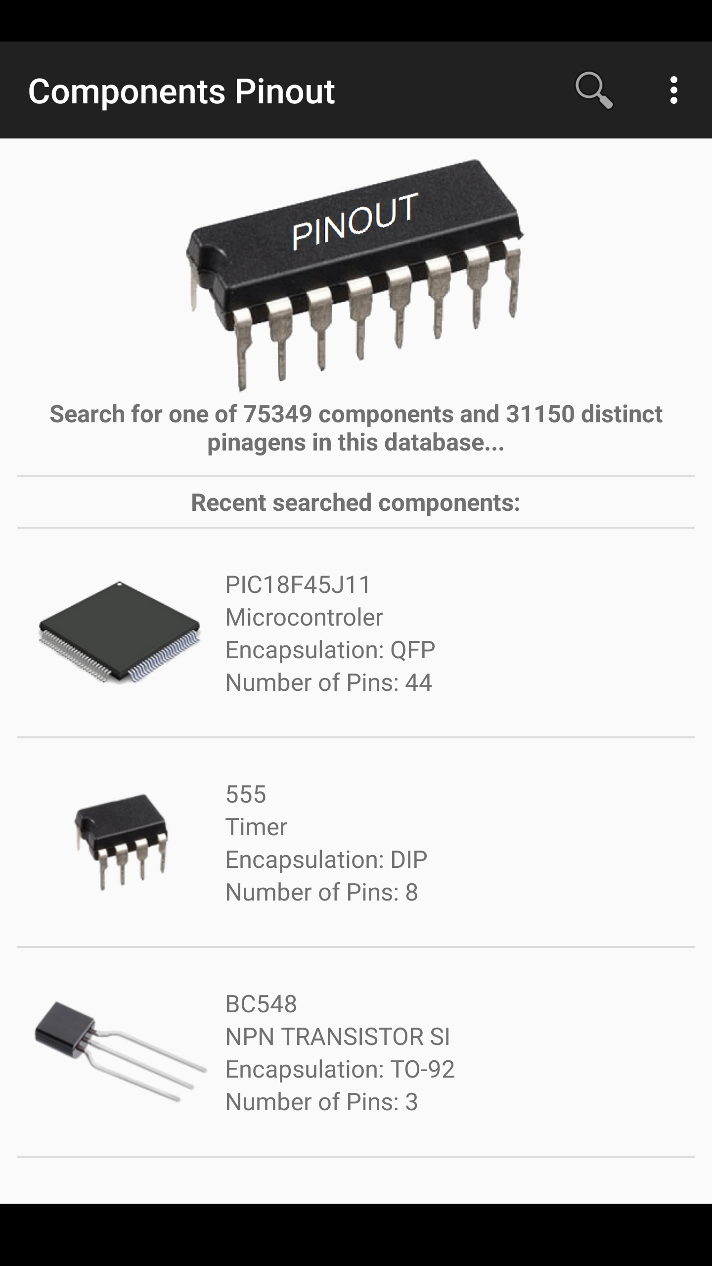 اسکرین شات 1 برنامه Electronic Component Pinouts