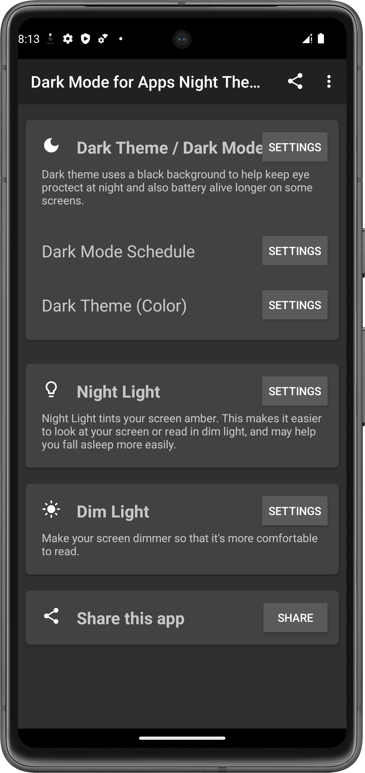 اسکرین شات 1 برنامه Dark Mode for Apps Night Theme