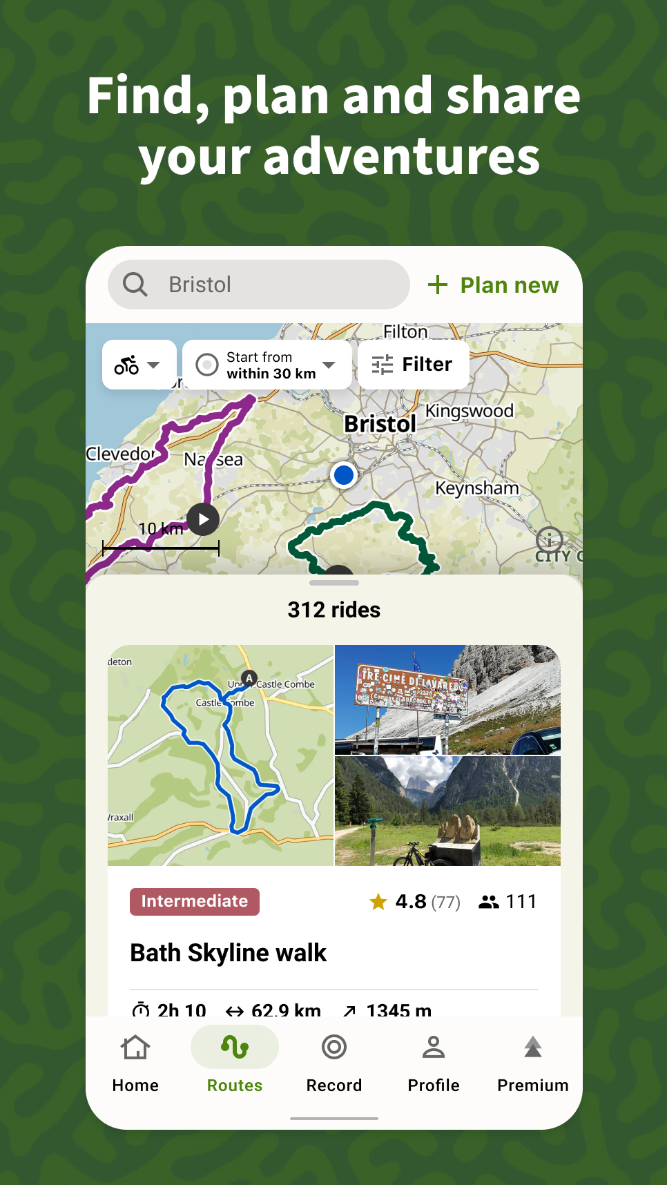 اسکرین شات 1 برنامه komoot - hike, bike & run