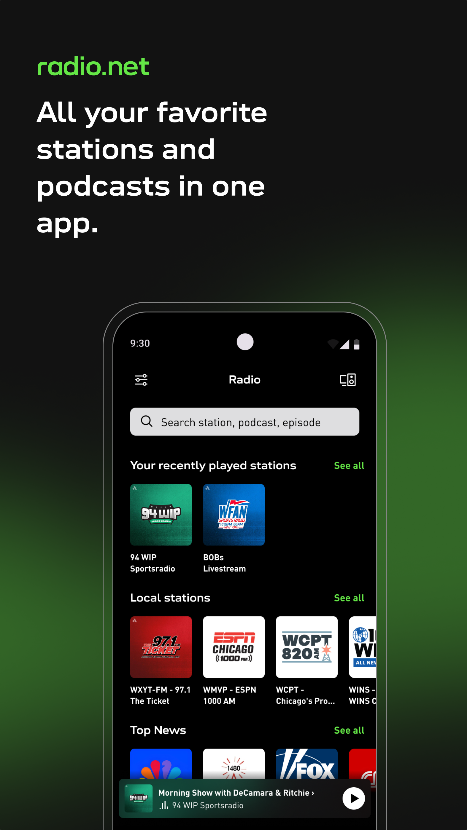 اسکرین شات 1 برنامه radio.net - Live FM radio