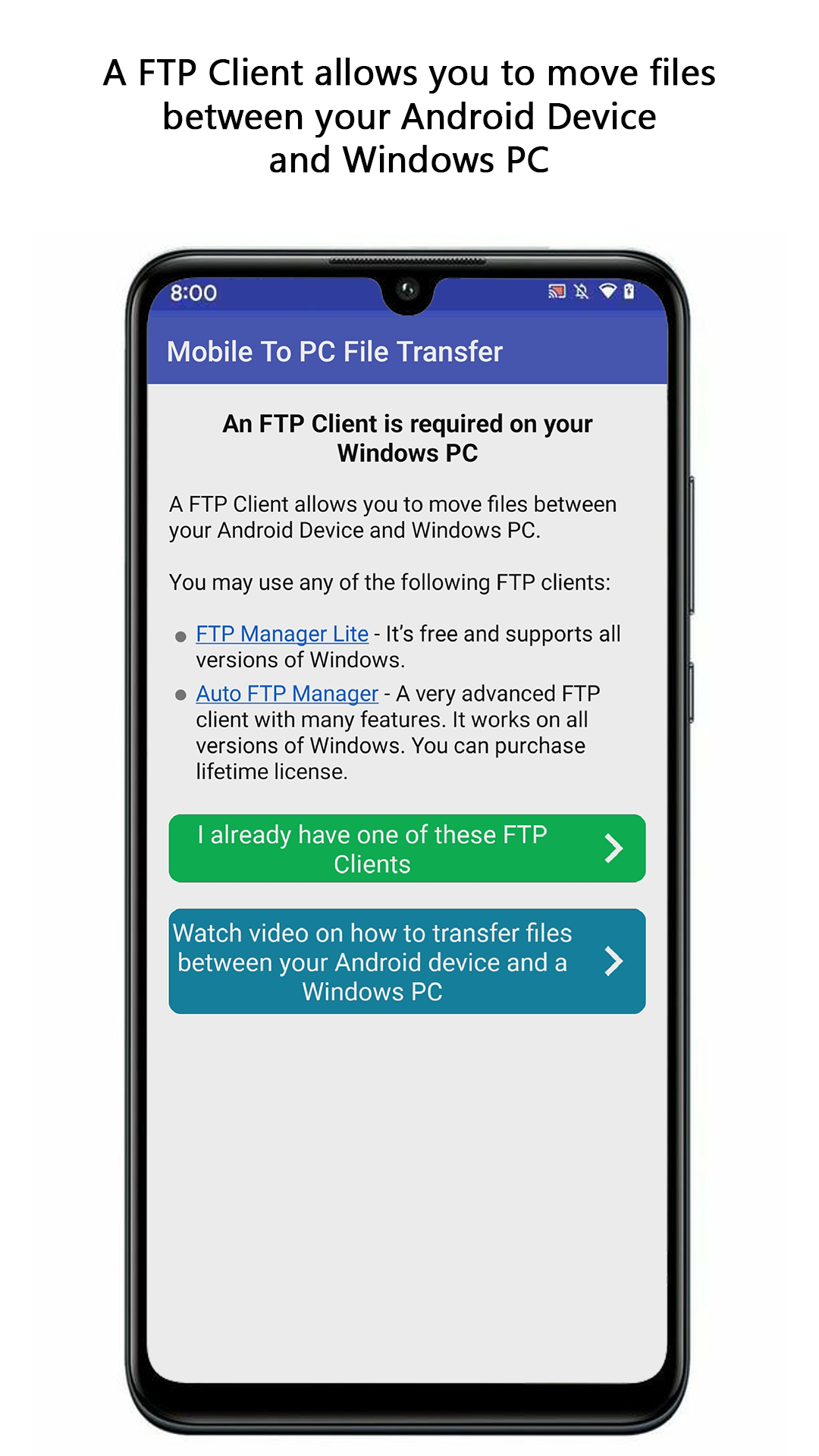 اسکرین شات 2 برنامه Mobile to PC File Transfer