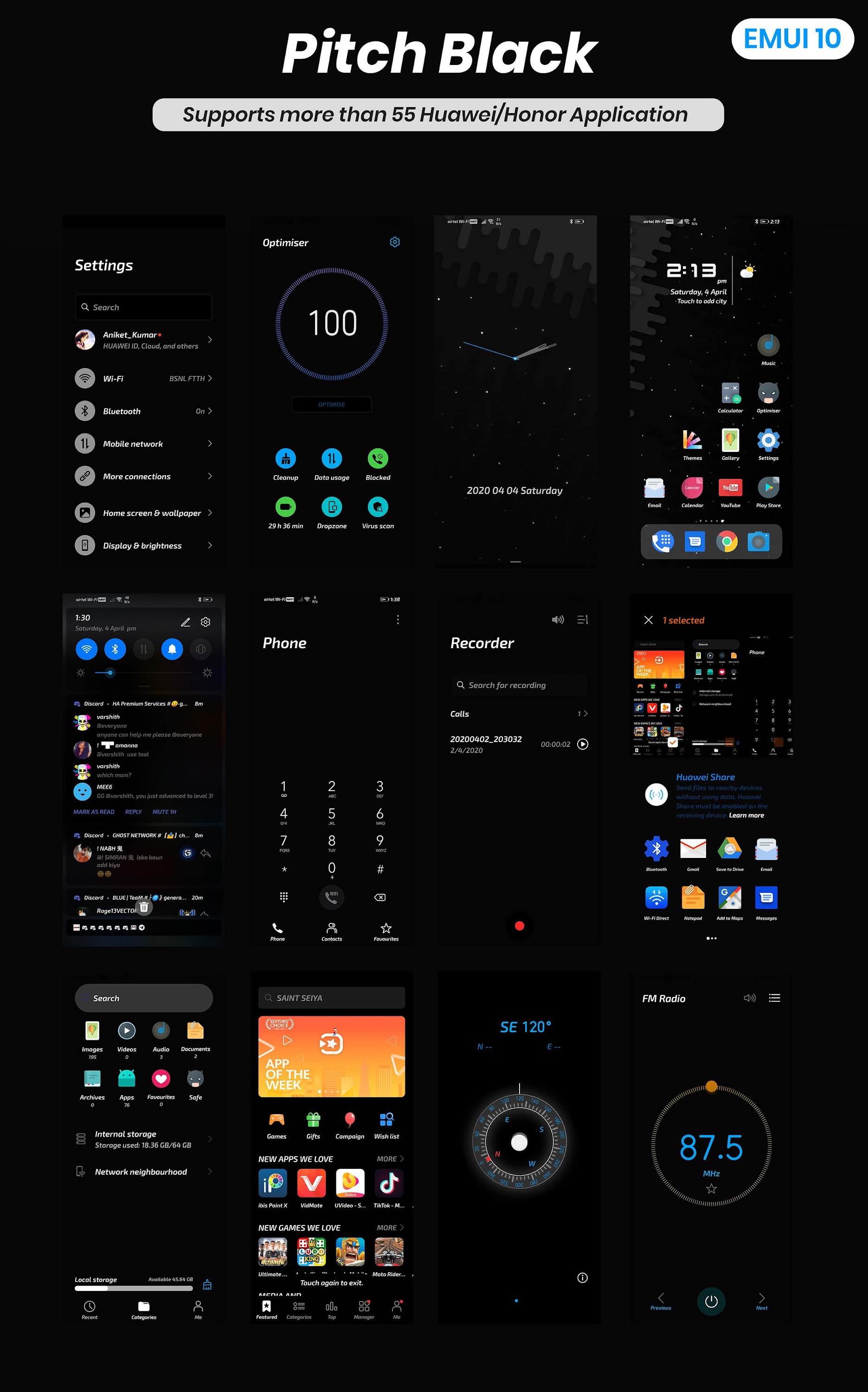اسکرین شات 1 برنامه Pitch Black EMUI 5/8/10 Theme