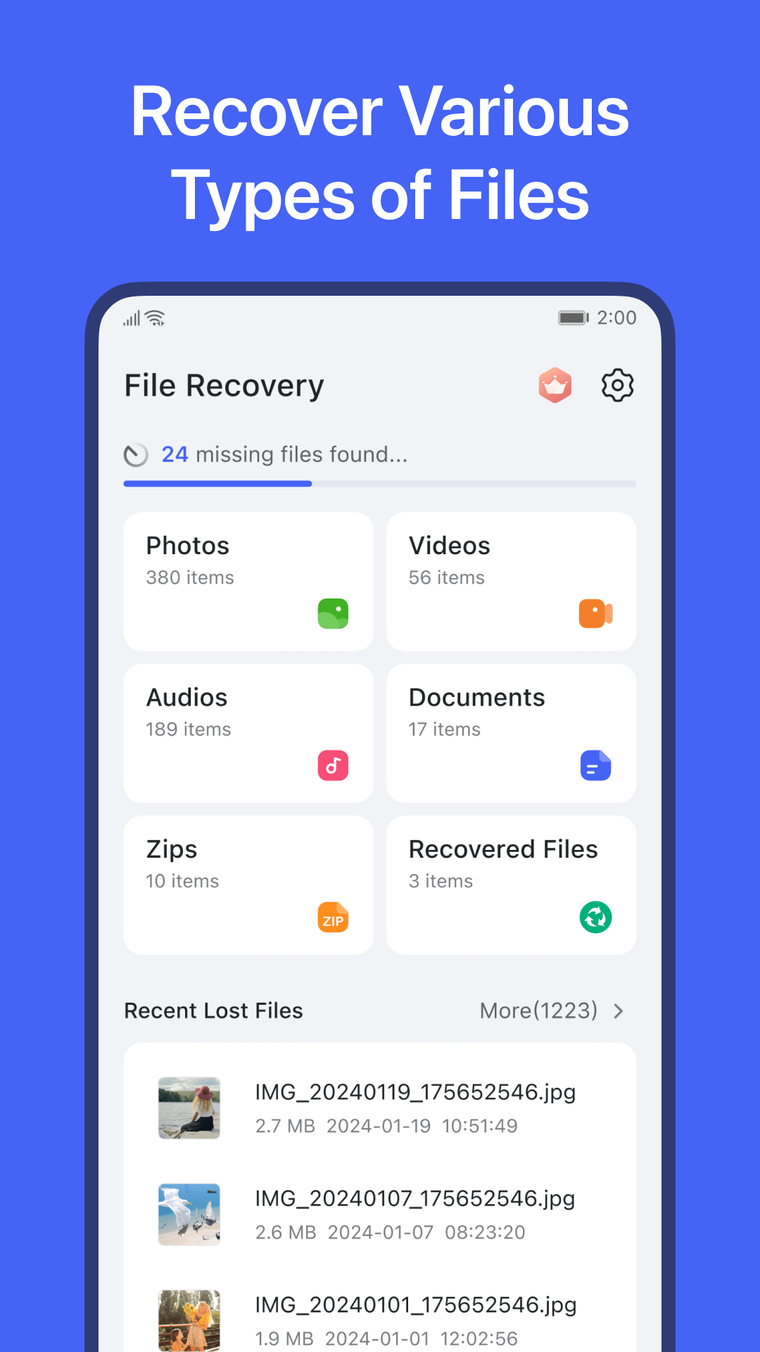 اسکرین شات 1 برنامه FileRecovery - Restore photos