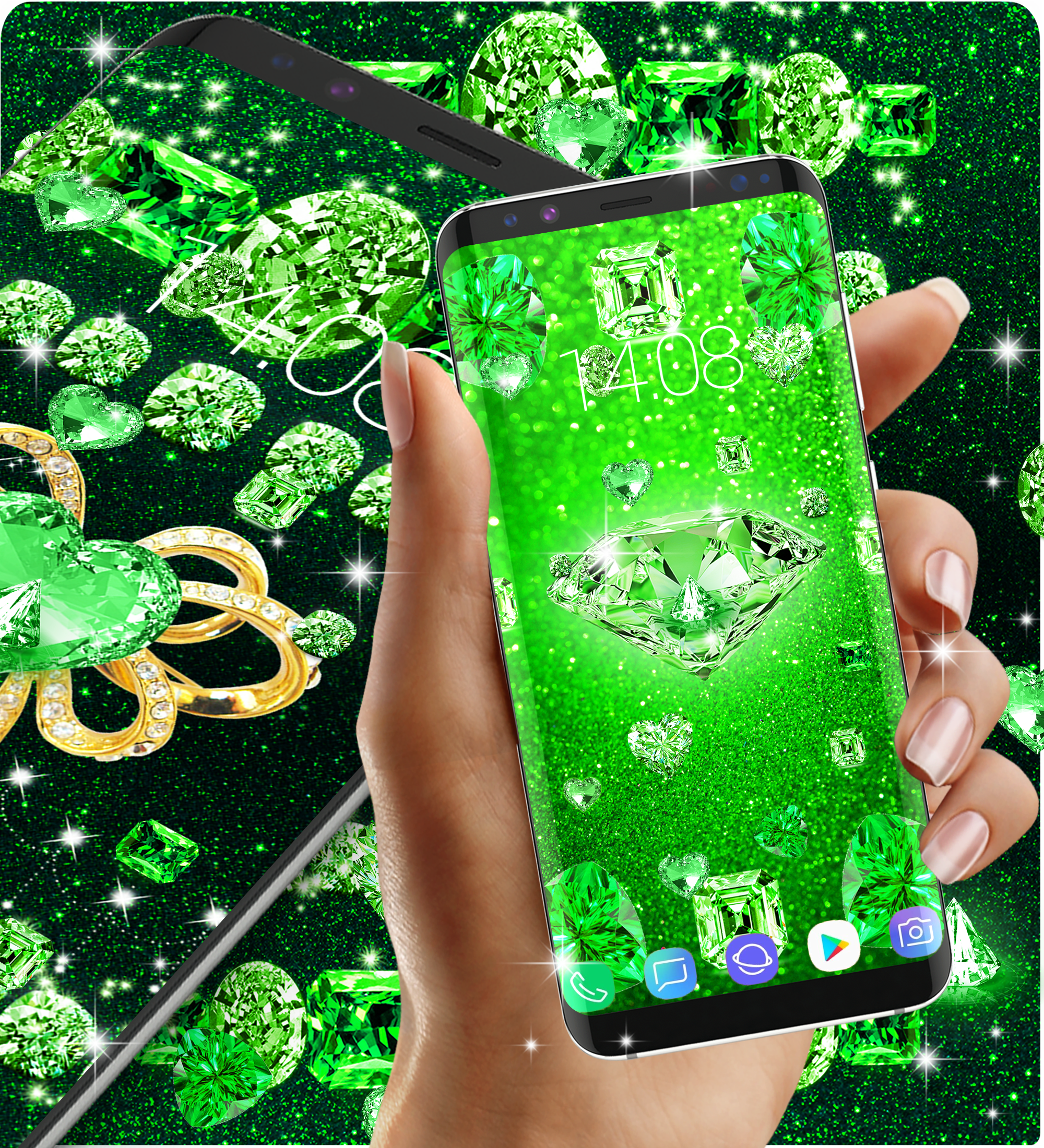 اسکرین شات 6 برنامه Green diamond shiny wallpapers