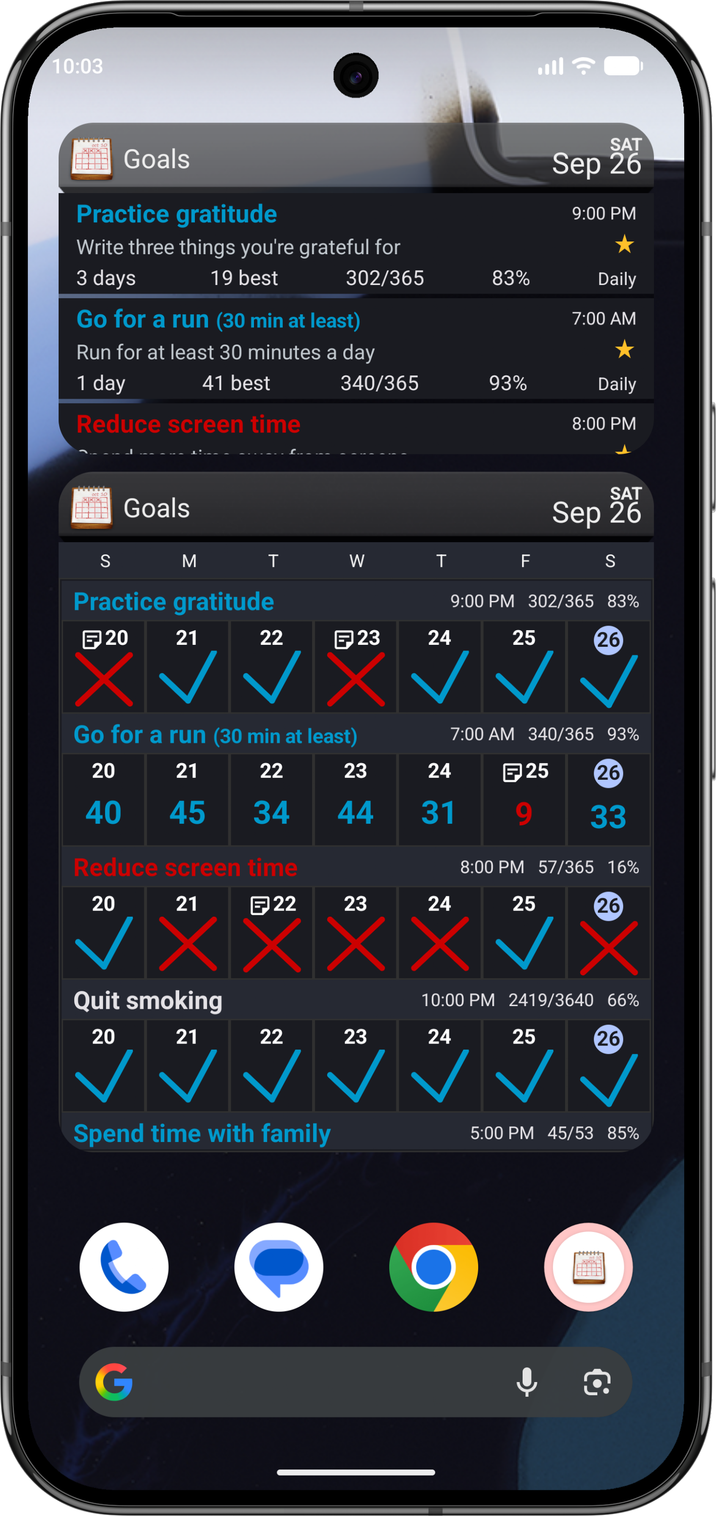 اسکرین شات 3 برنامه Goal & Habit Tracker Calendar