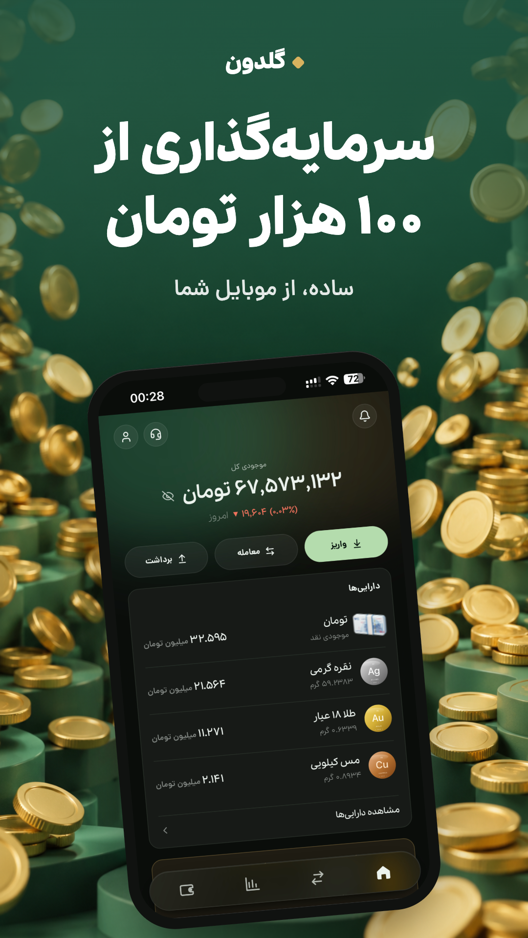 اسکرین شات 1 برنامه ‏‏گلدون | طلا، نقره و بیت کوین