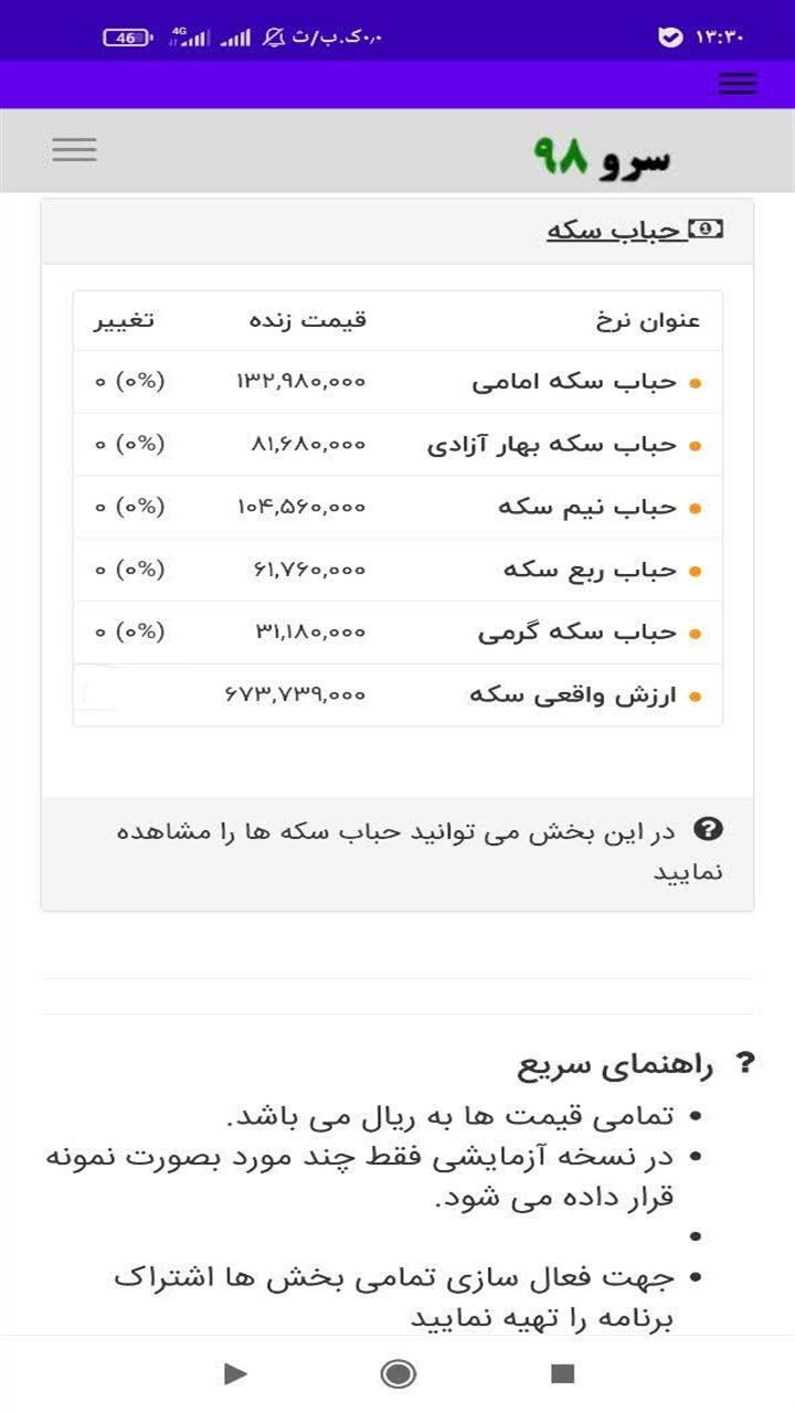 اسکرین شات 2 برنامه قیمت سکه امروز