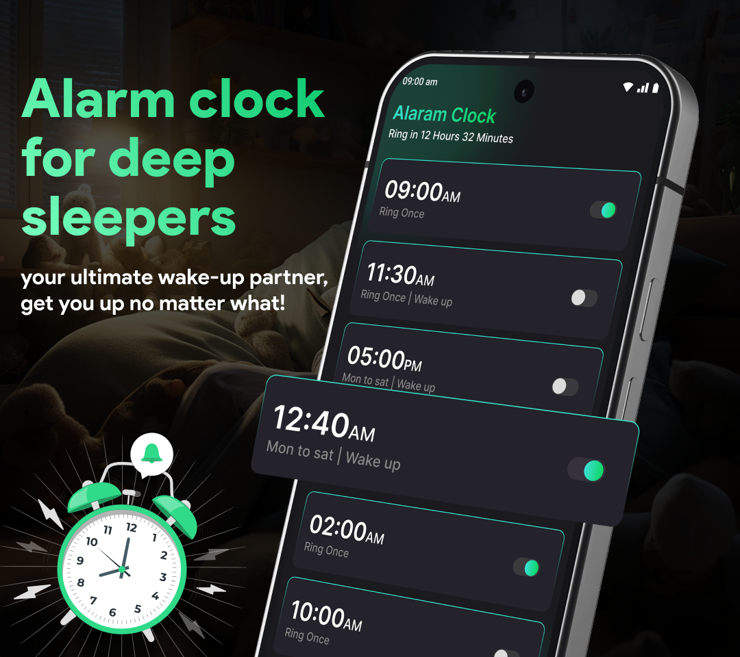 اسکرین شات 1 برنامه Alarm clock for deep sleepers
