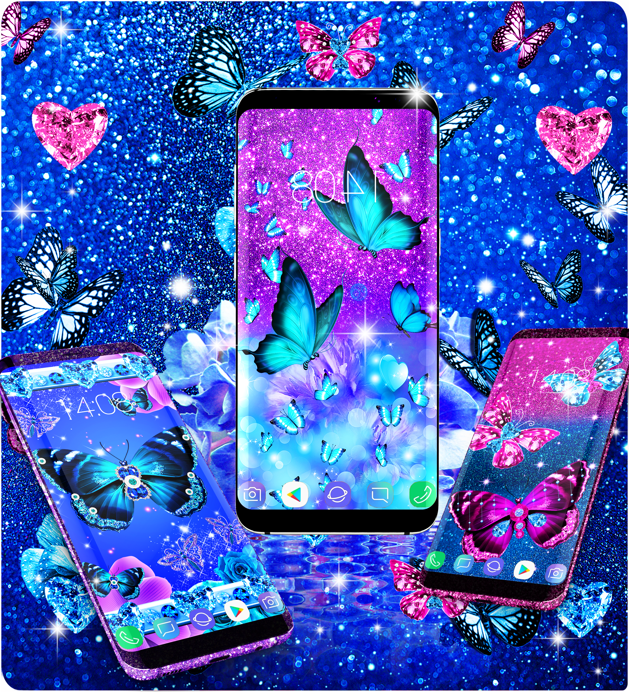 اسکرین شات 6 برنامه Blue glitz butterfly wallpaper