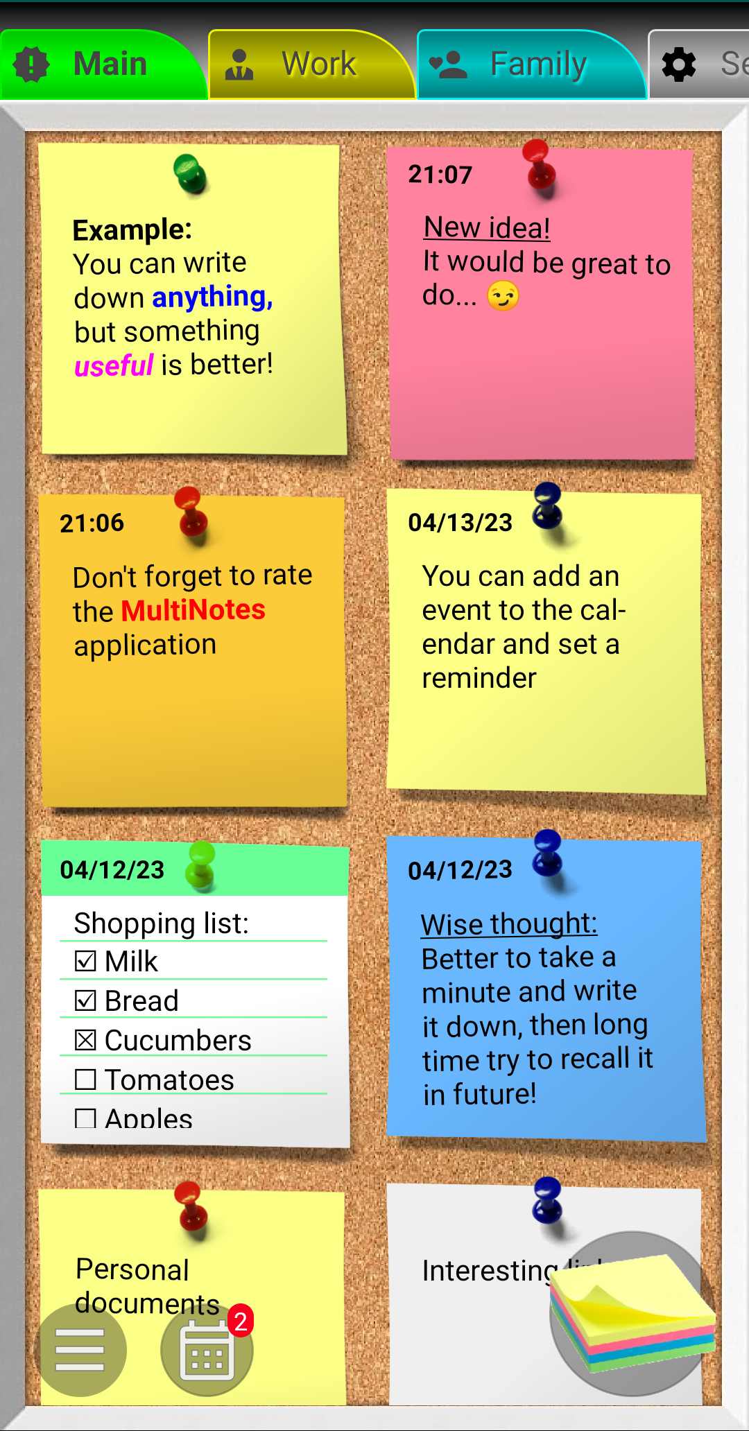 اسکرین شات 1 برنامه MultiNotes - Reminder Notes