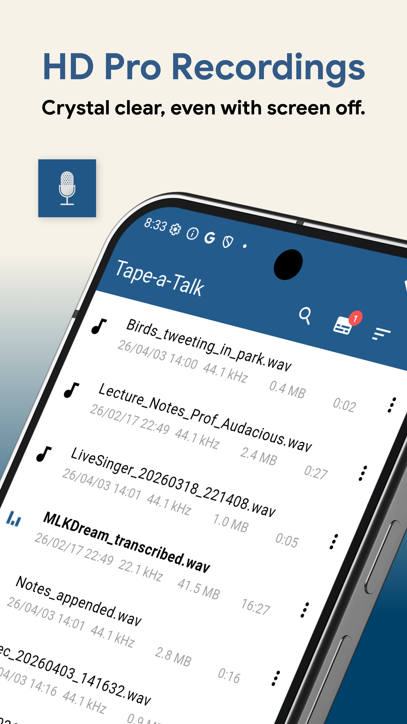 اسکرین شات 1 برنامه Tape-a-Talk Voice Recorder