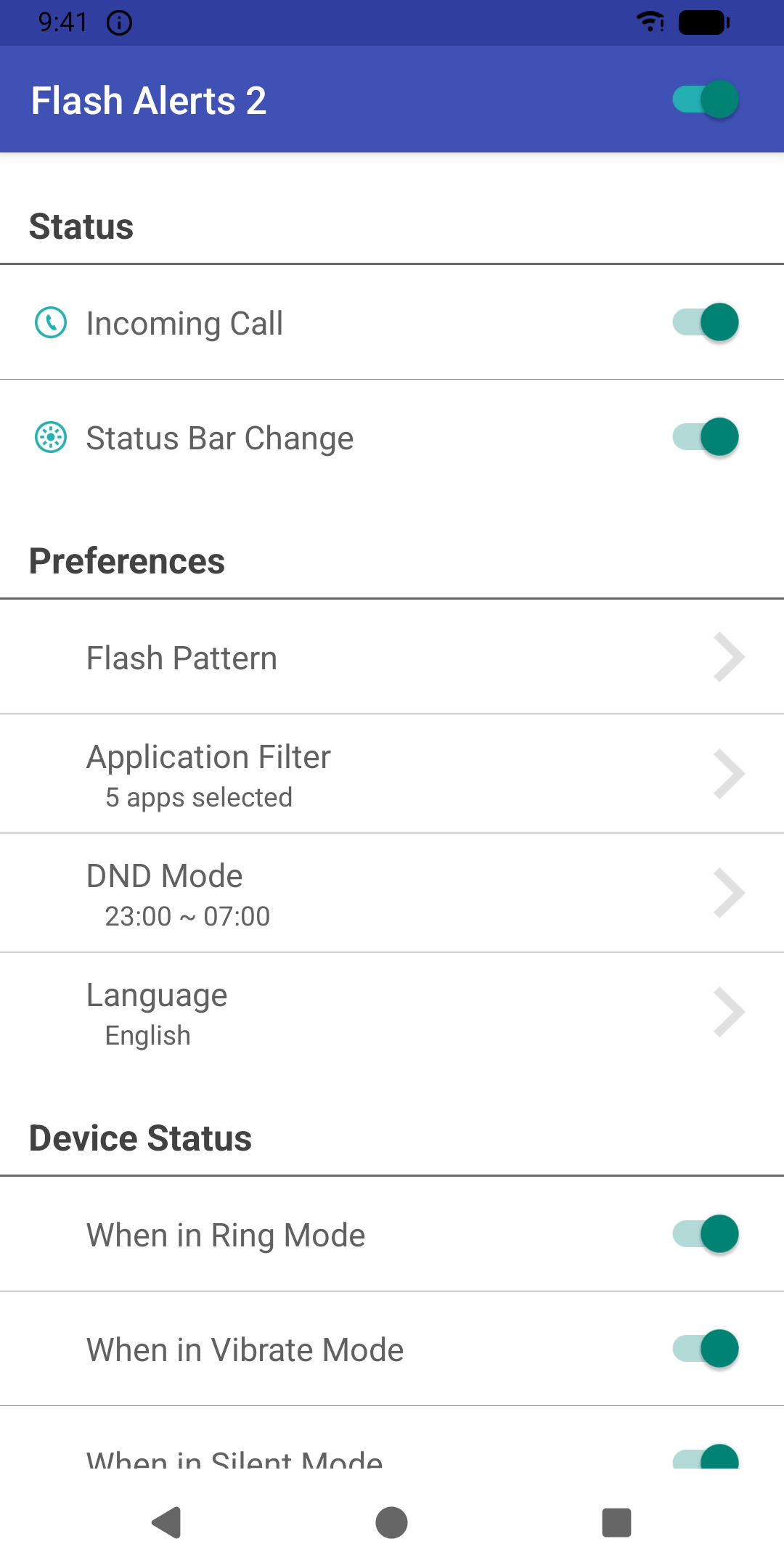 اسکرین شات 1 برنامه Flash Alerts 2: Call, SMS, LED