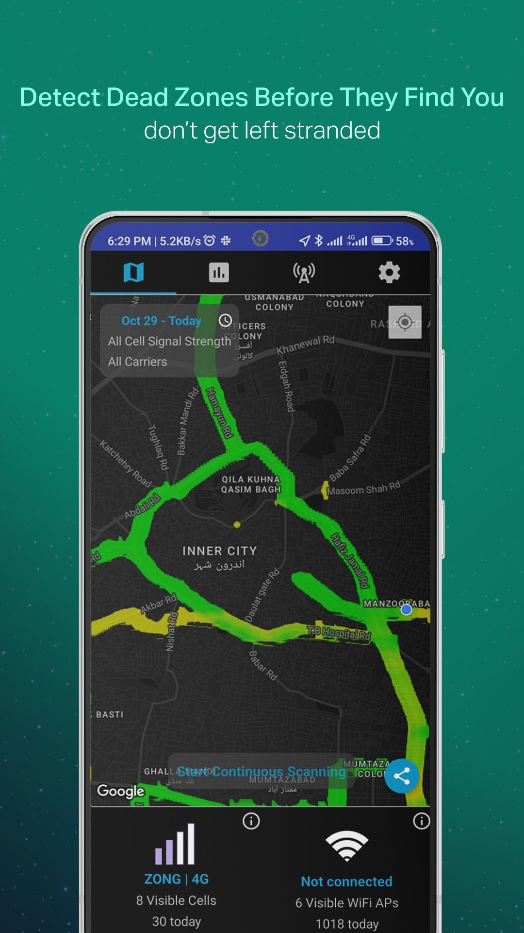 اسکرین شات 4 برنامه Coverage - Cell and WiFi Test