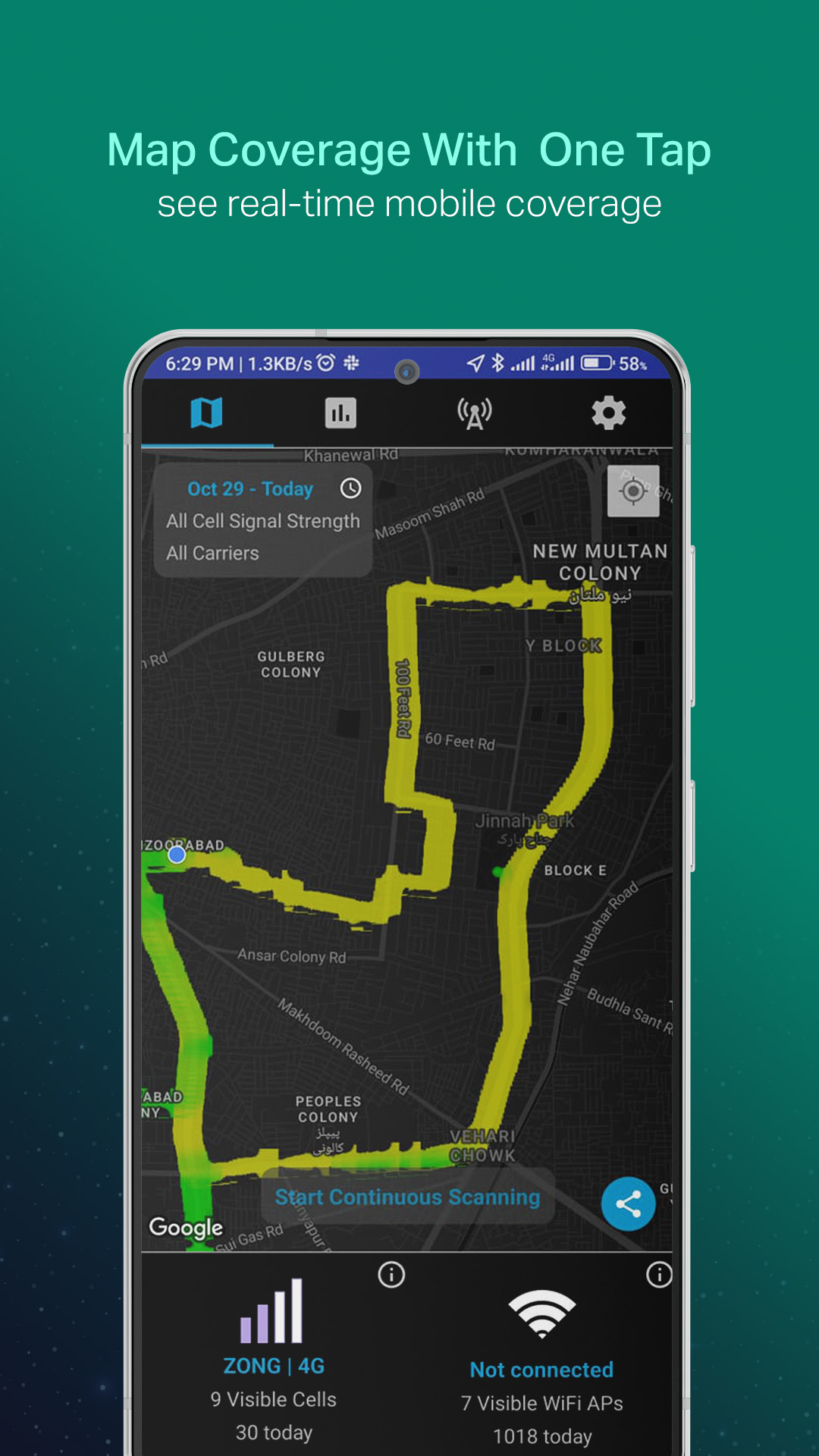 اسکرین شات 3 برنامه Coverage - Cell and WiFi Test