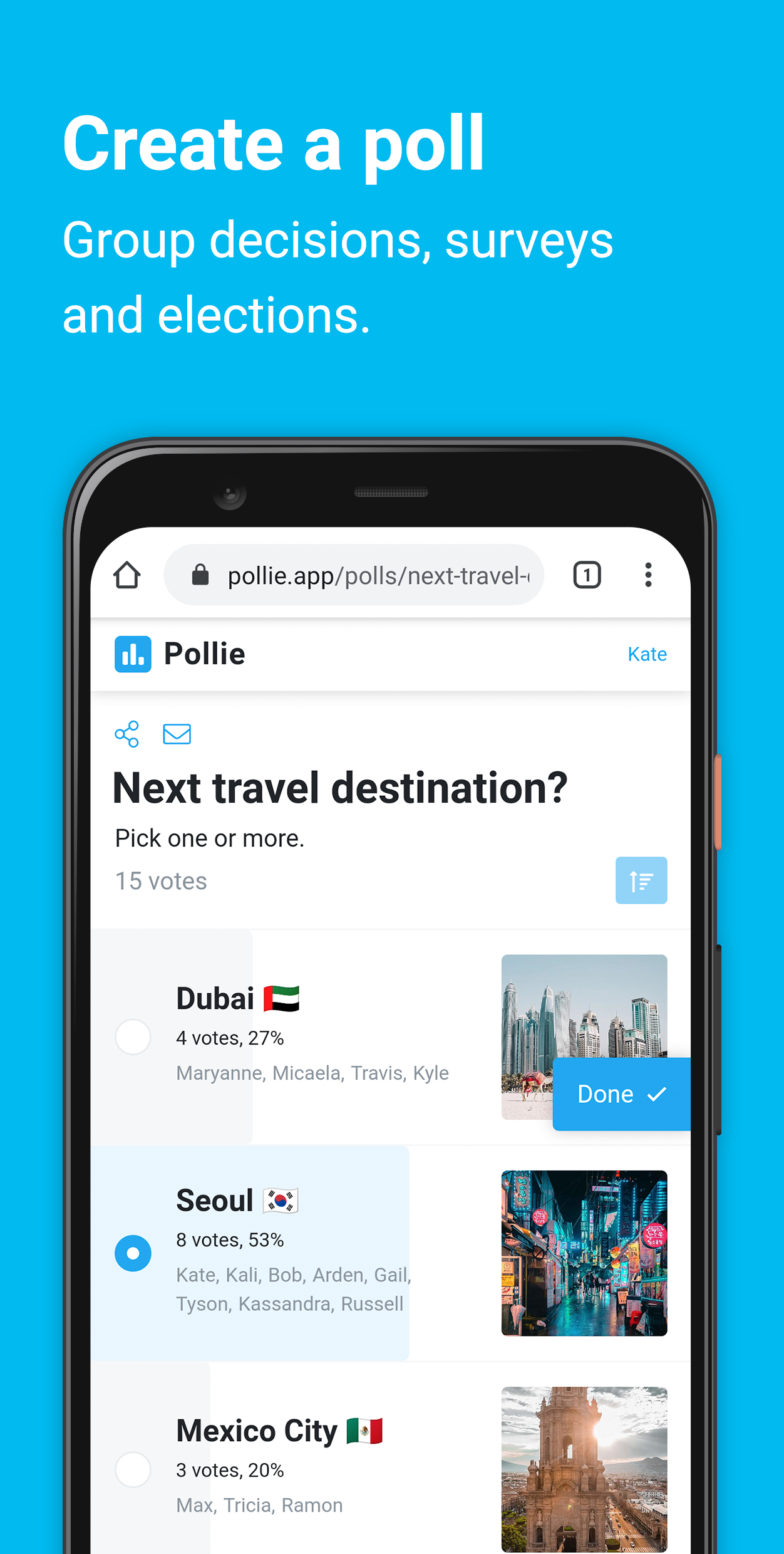 اسکرین شات 1 برنامه Pollie: Create Polls