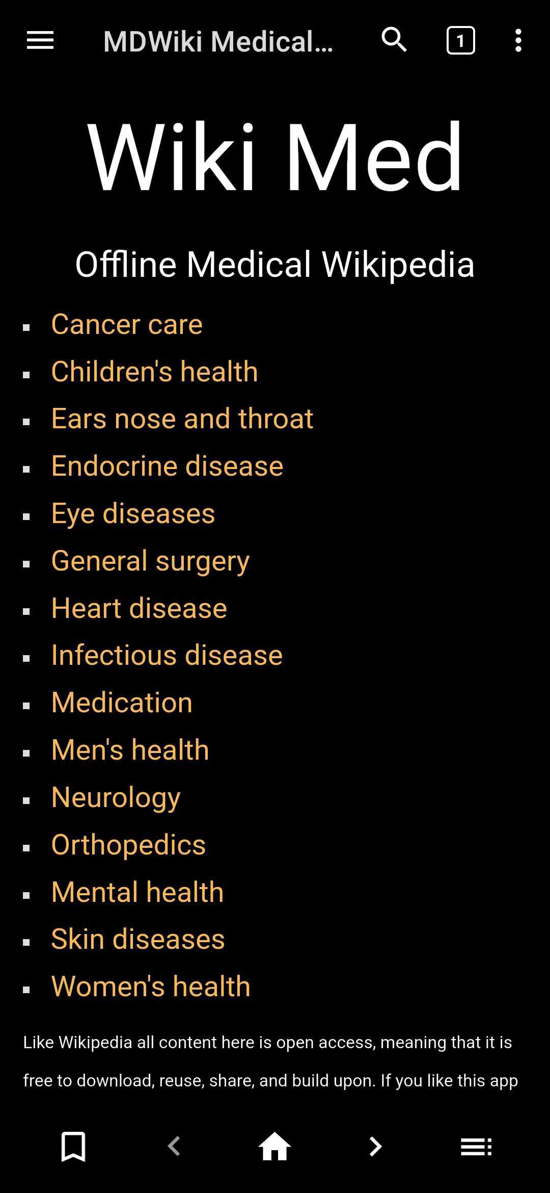 اسکرین شات 1 برنامه Mini Medical Wikipedia Offline