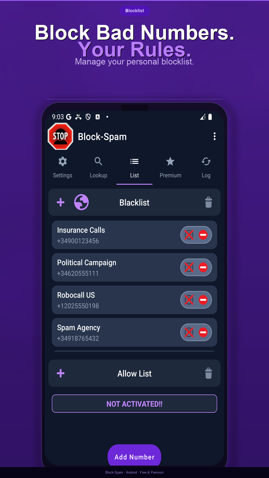 اسکرین شات 3 برنامه Block-Spam: Call Blocker
