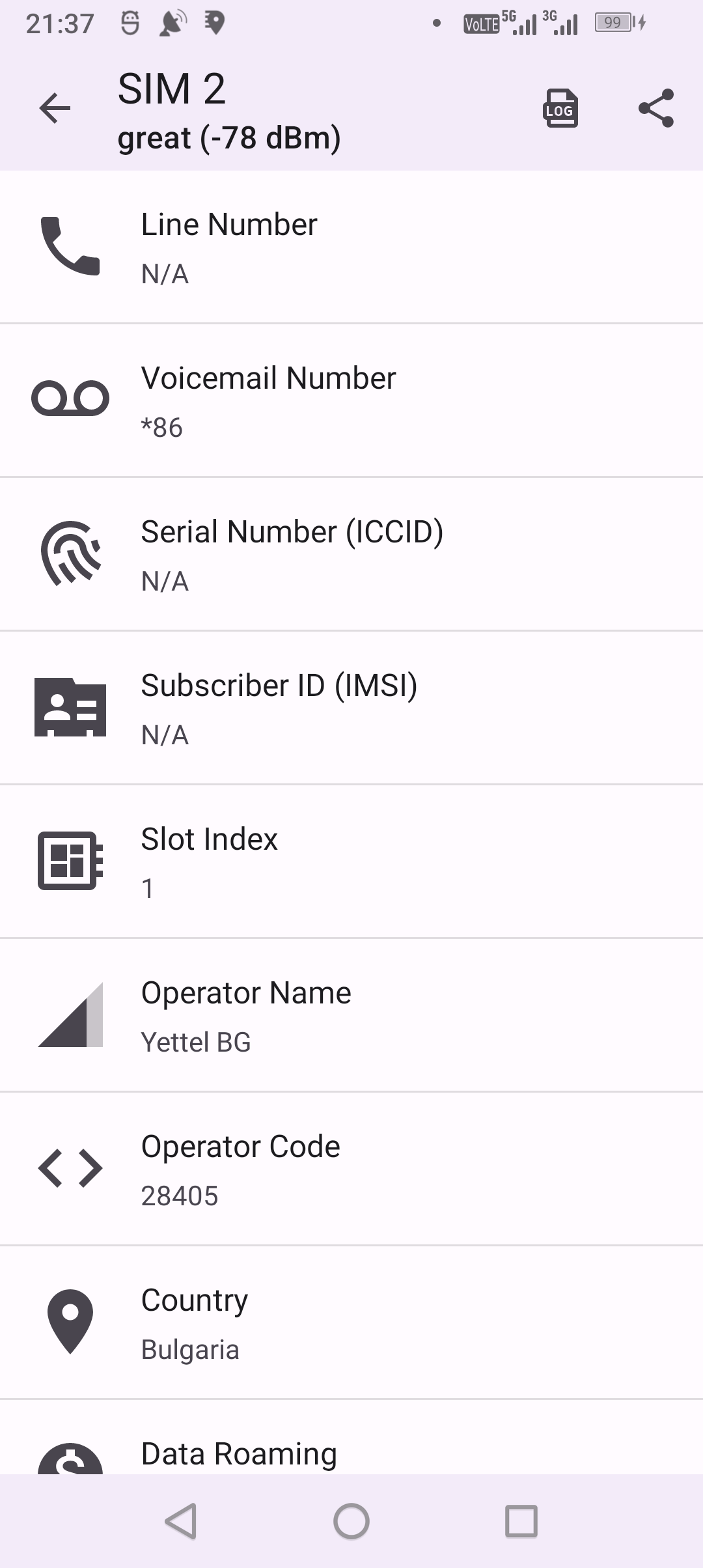 اسکرین شات 5 برنامه GSM Signal Monitor & SIM Info