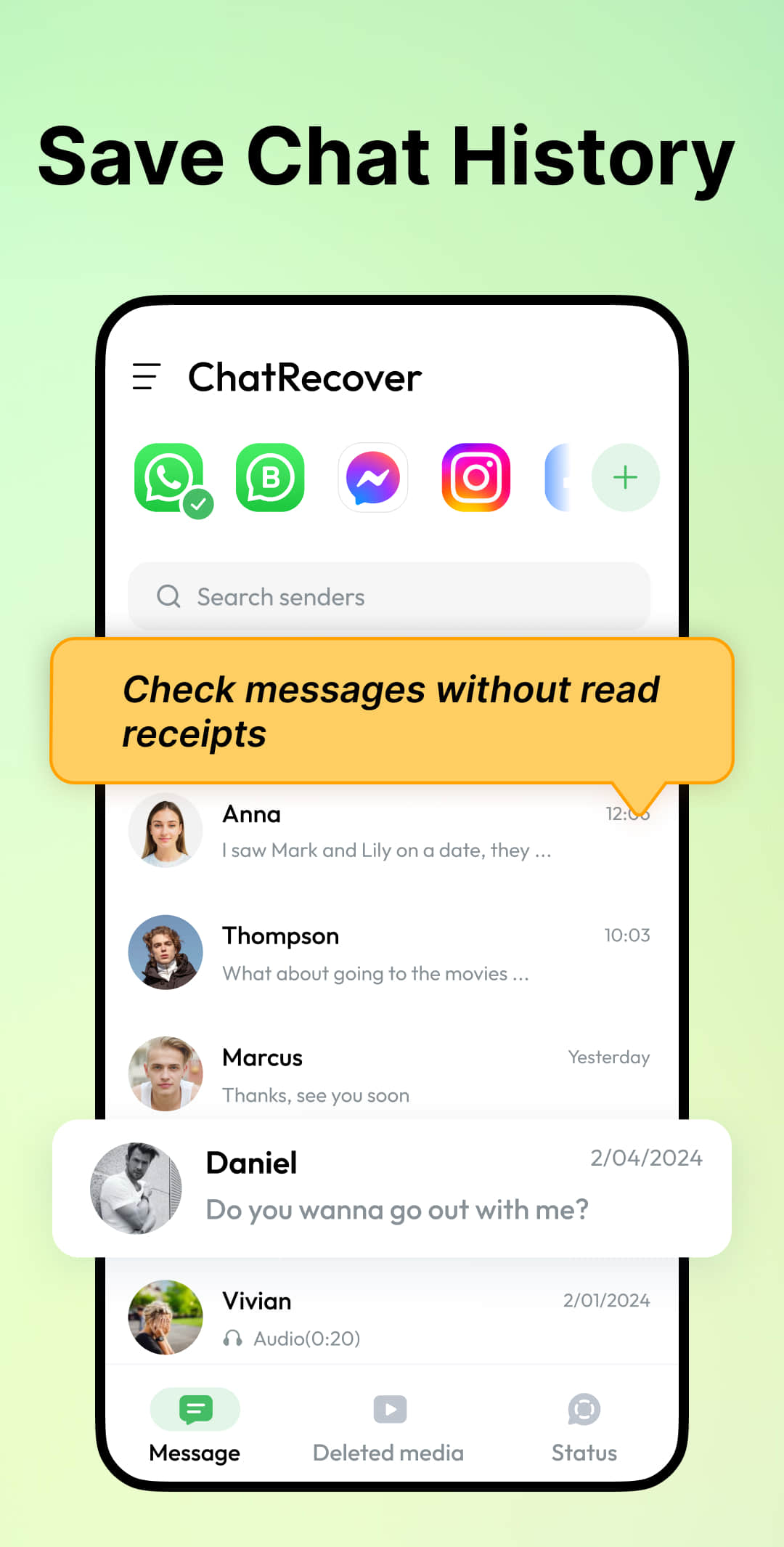 اسکرین شات 3 برنامه Recover Deleted Messages