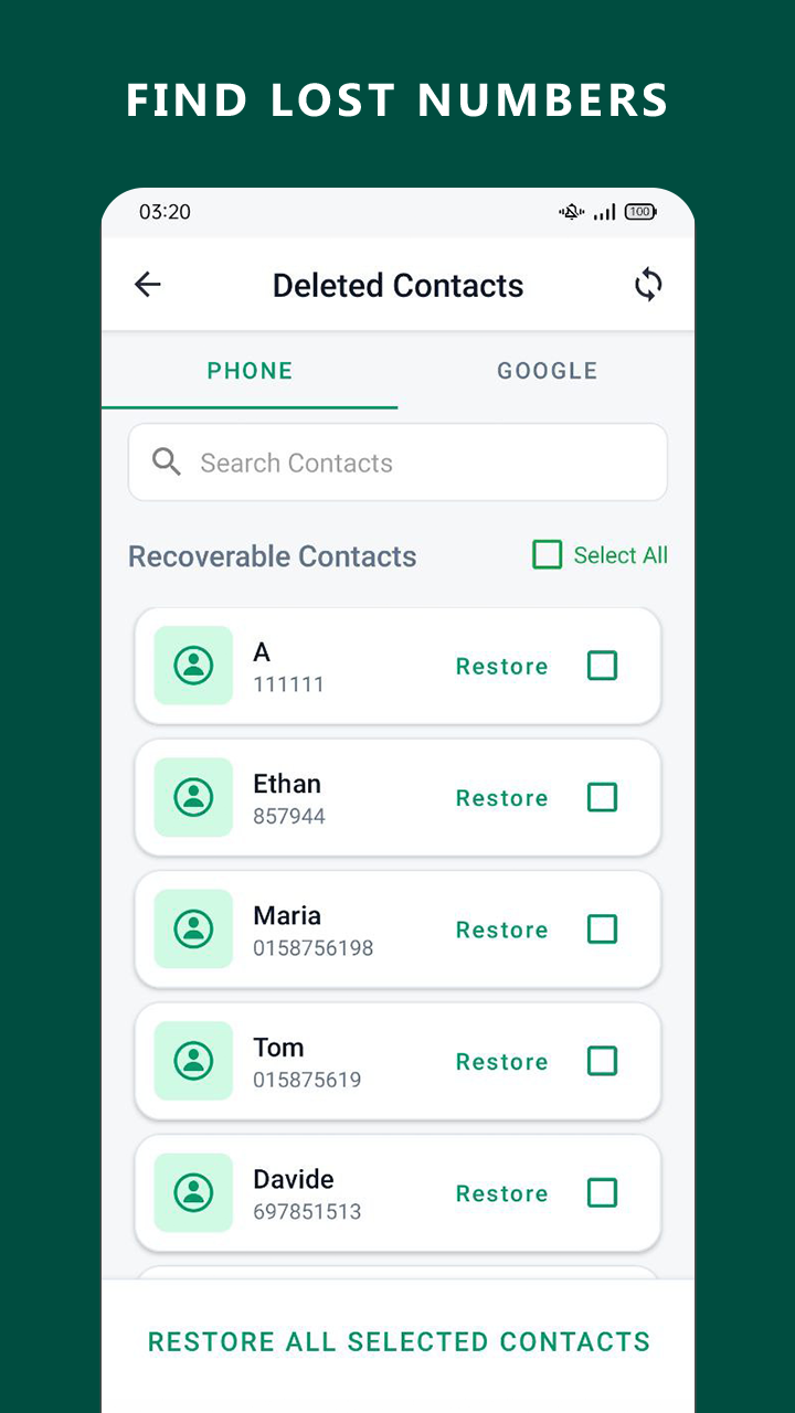 اسکرین شات 2 برنامه Restore Deleted Contacts